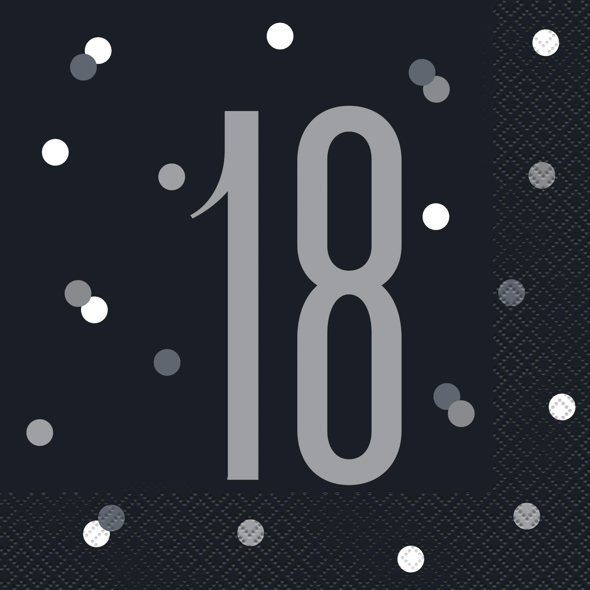 Unique Black Glitz 18th Birthday Luncheon Napkins - 16 Count | 16cm Size