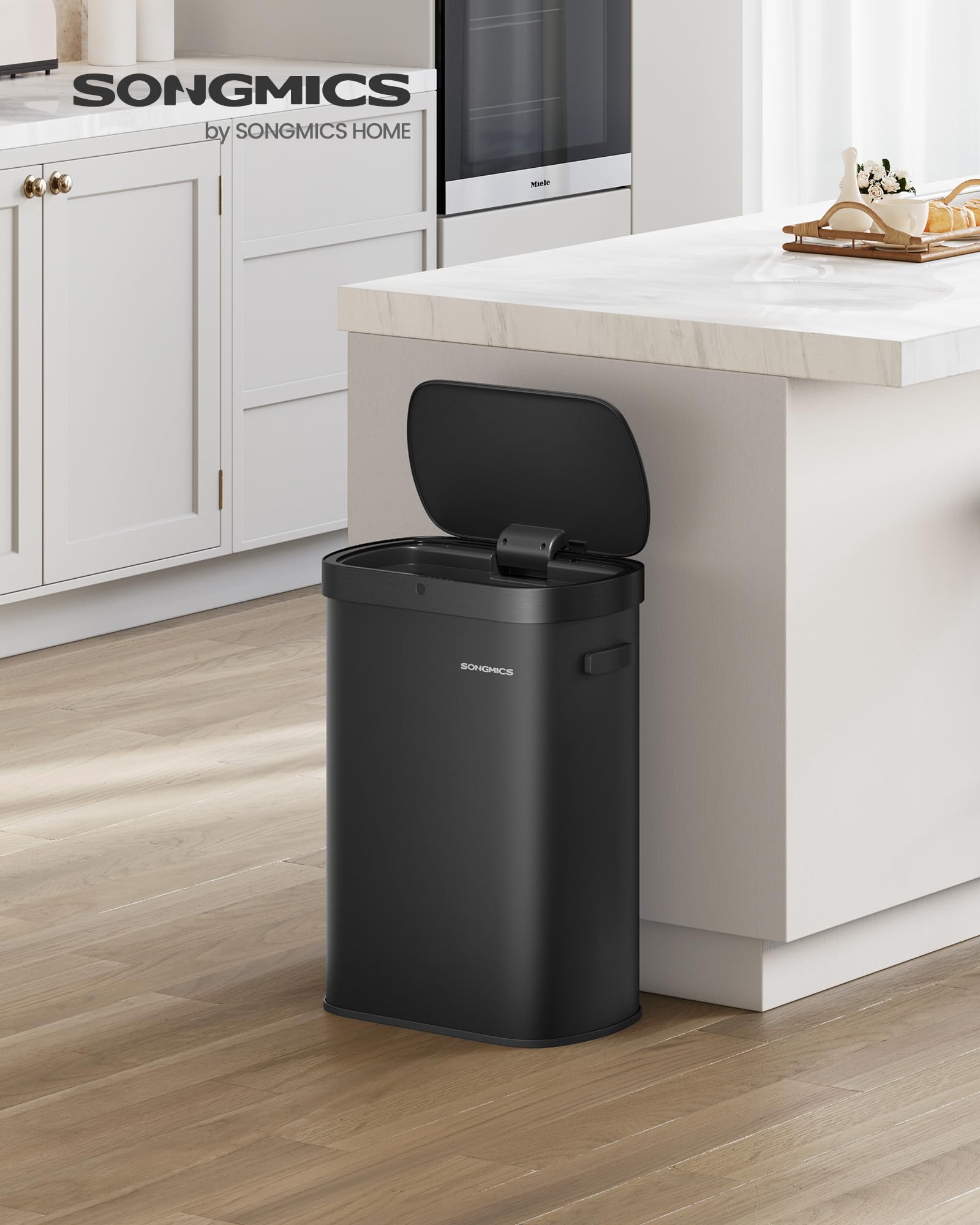SONGMICS Automatic Kitchen Bin - 50 L Capacity | Motion Sensor | Ink Black Steel 2