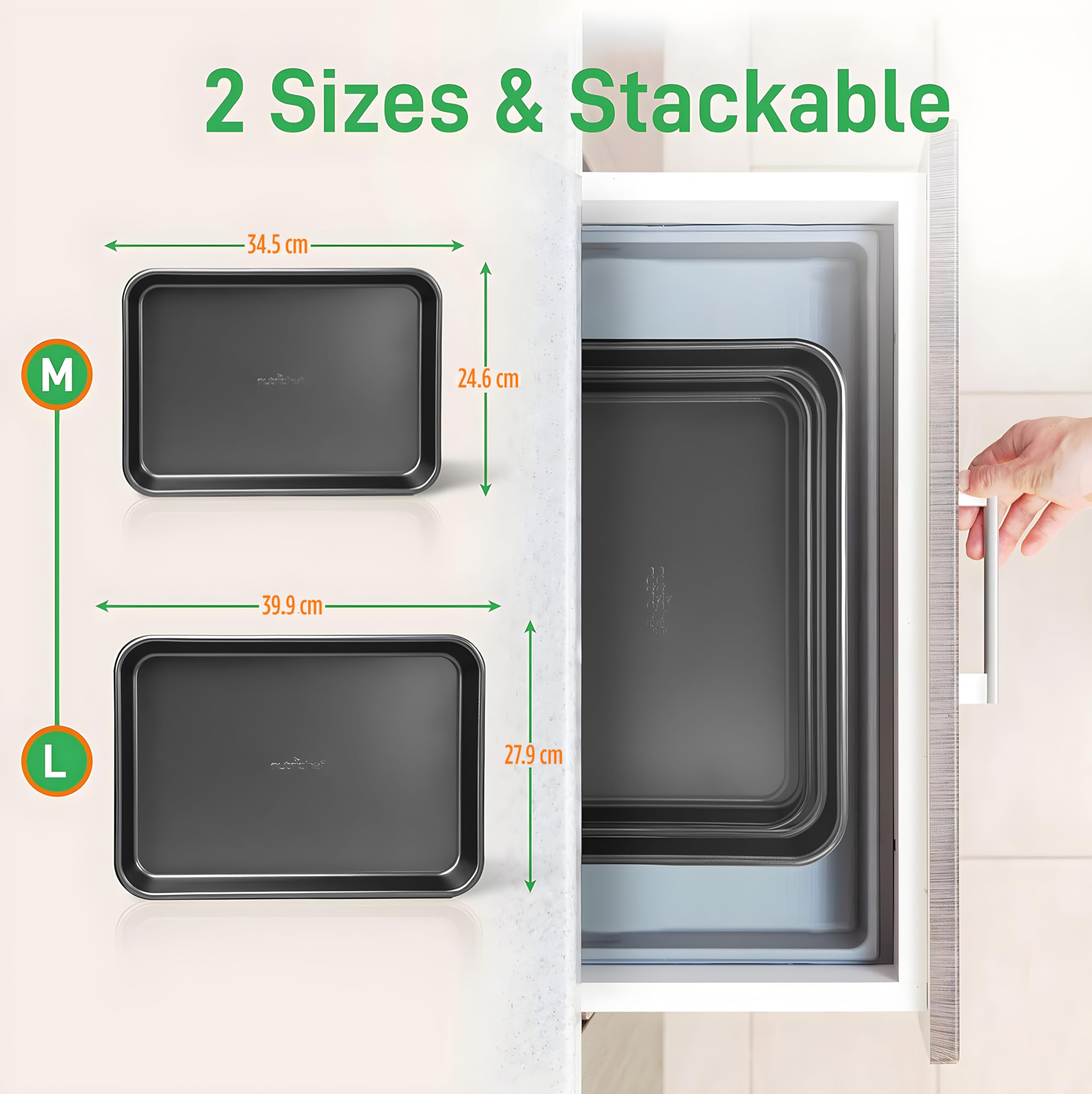 Nutrichef Nonstick Cookie Sheet Baking Pan - 2-Pc Set | Carbon Steel | Oven Safe to 450°F 2