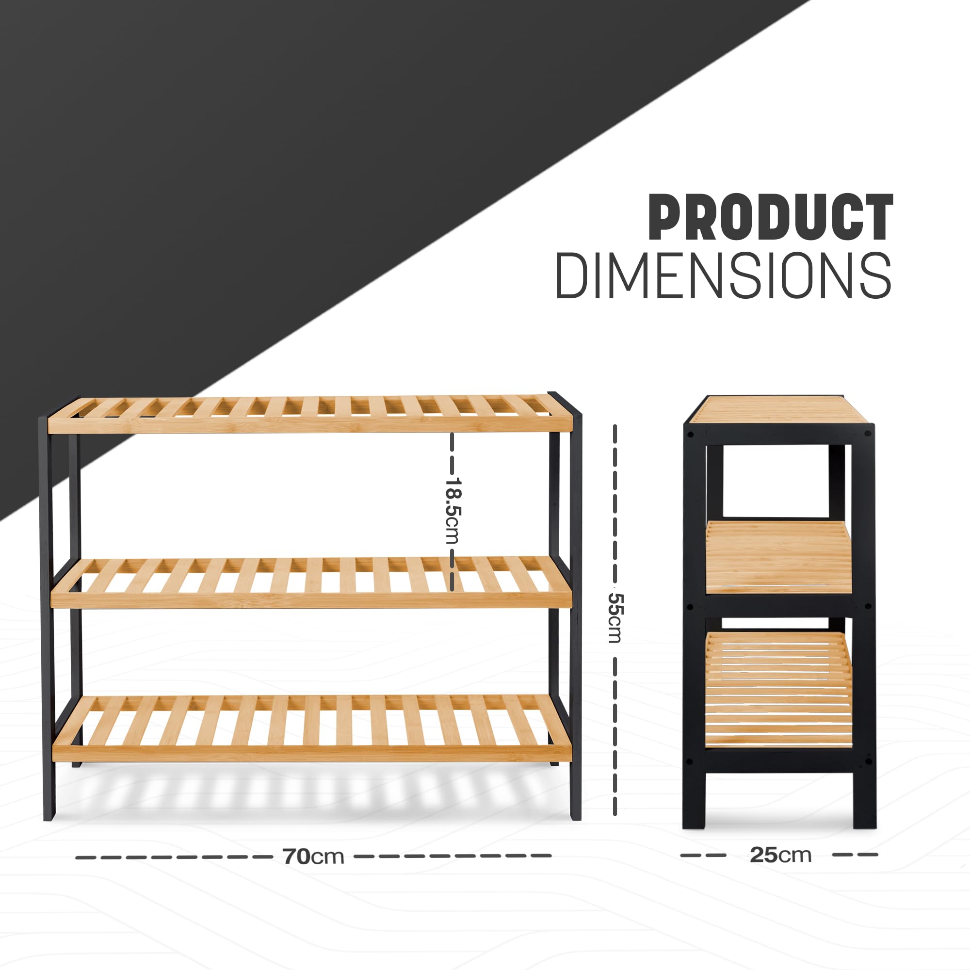 KEPLIN 3-Tier Bamboo Shoe Rack - Space-Saving Storage | Moisture-Resistant | Easy Assembly 3
