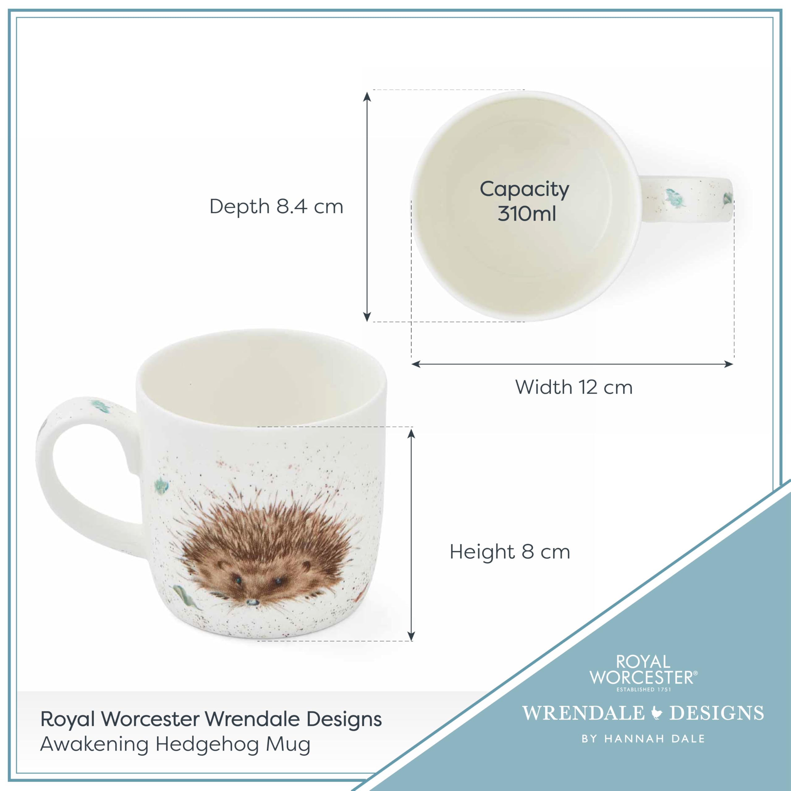 Royal Worcester Wrendale Designs Awakening Hedgehog Single Coffee Mug | Fine Bone China | 310ml 7