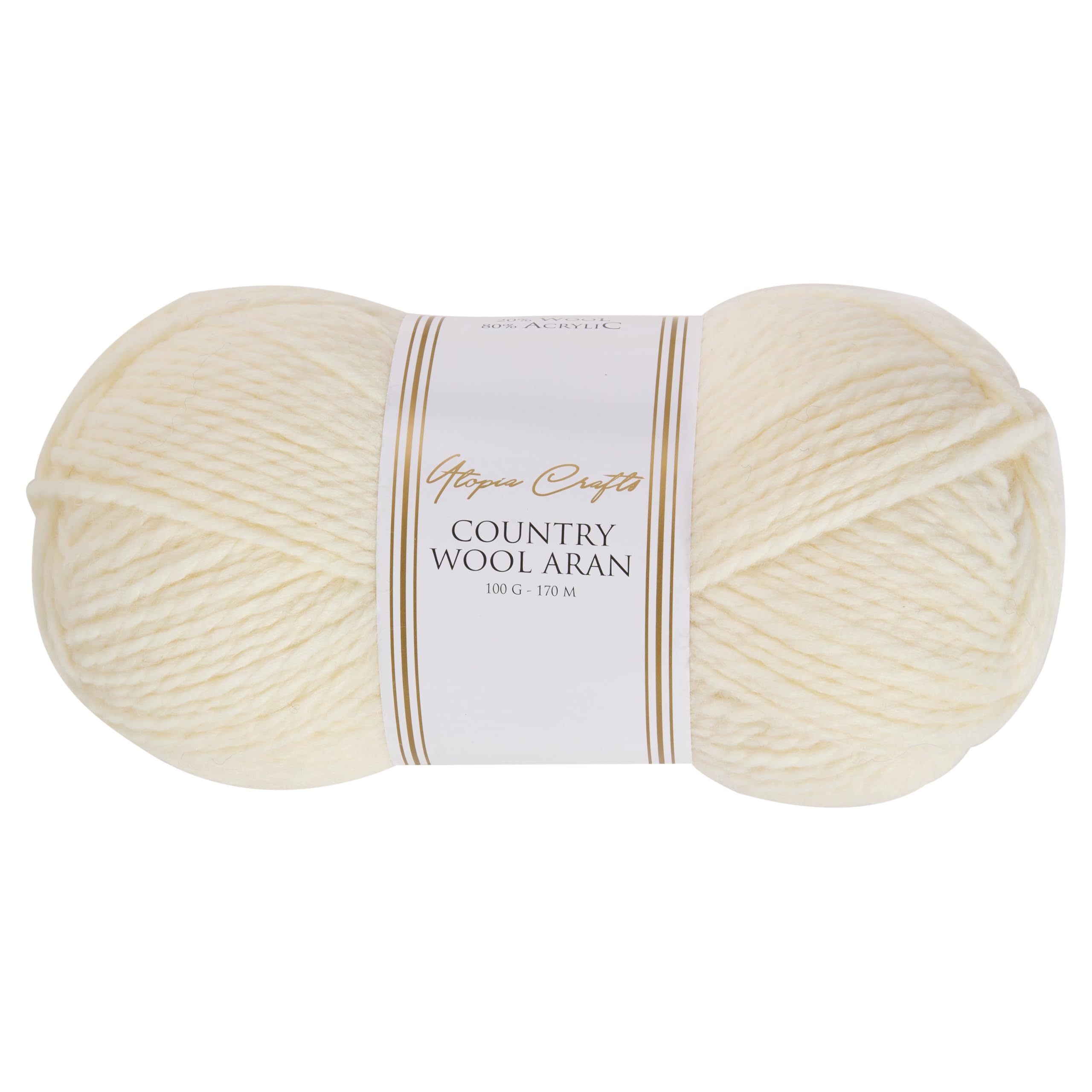 Utopia Crafts Country Wool Blend Aran Yarn - 80% Acrylic/20% Wool | 100g Skein | Ivory Cream 1