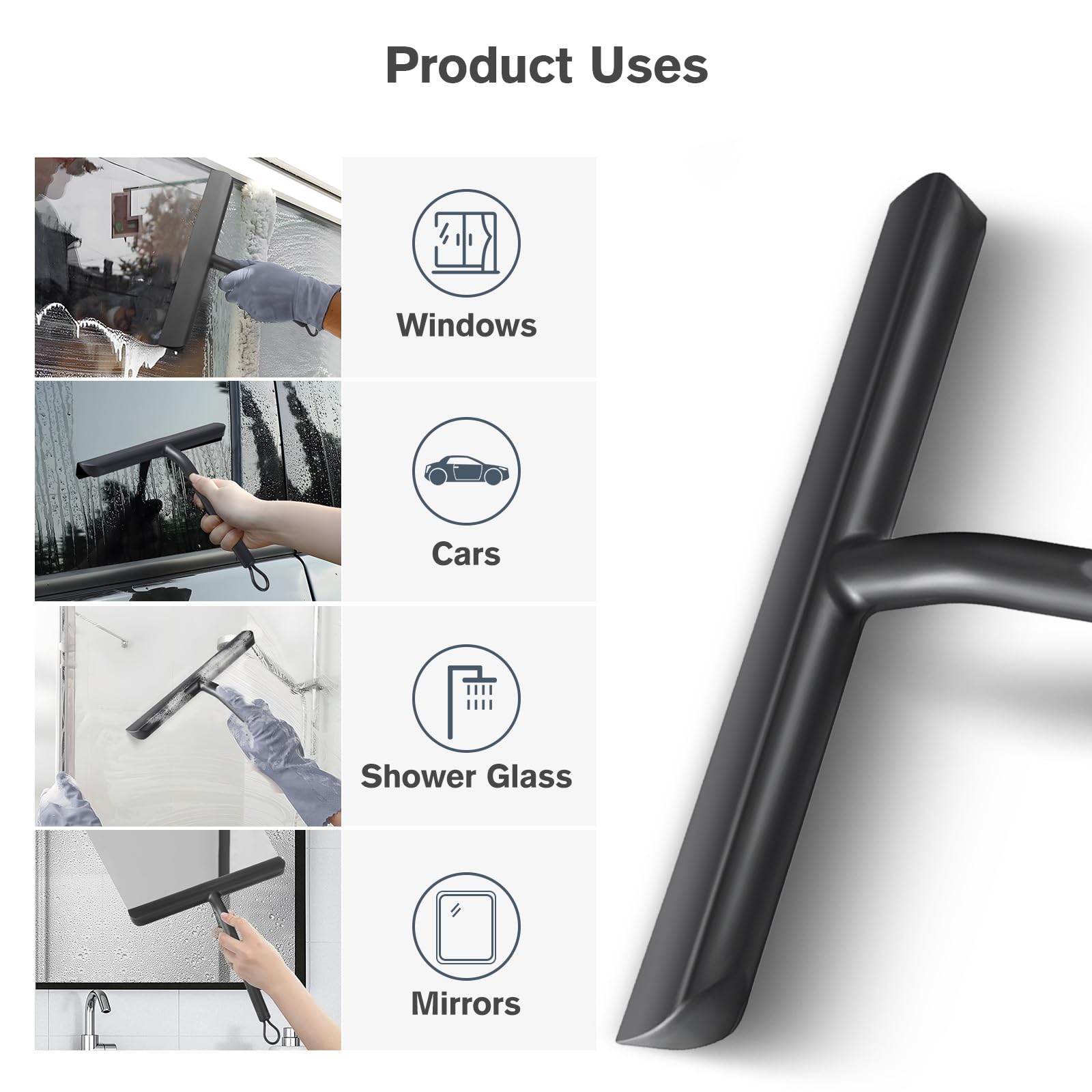Vinabo Shower Squeegee for Shower Doors - 21cm Wiper Blade | Durable Silicone | Black 3