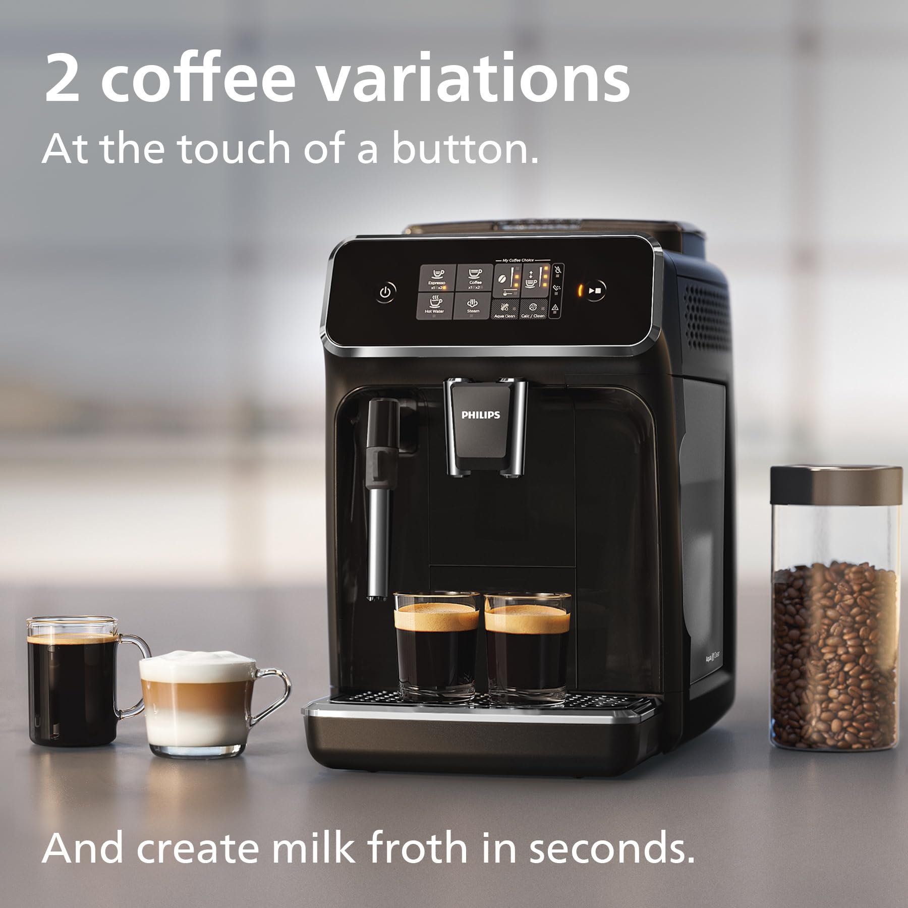 Philips 2200 Series Bean to Cup Coffee Machine - 2 Coffee Varieties, Classic Milk Frother, Black 3