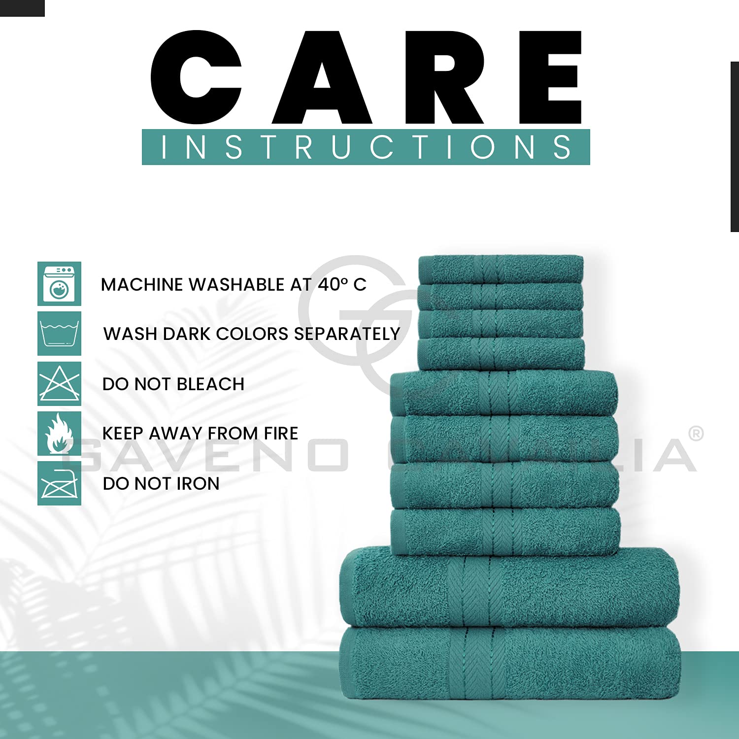 GC GAVENO CAVAILIA 10 Piece Cotton Towel Set - 450 GSM | Quick Drying Teal Bale 4