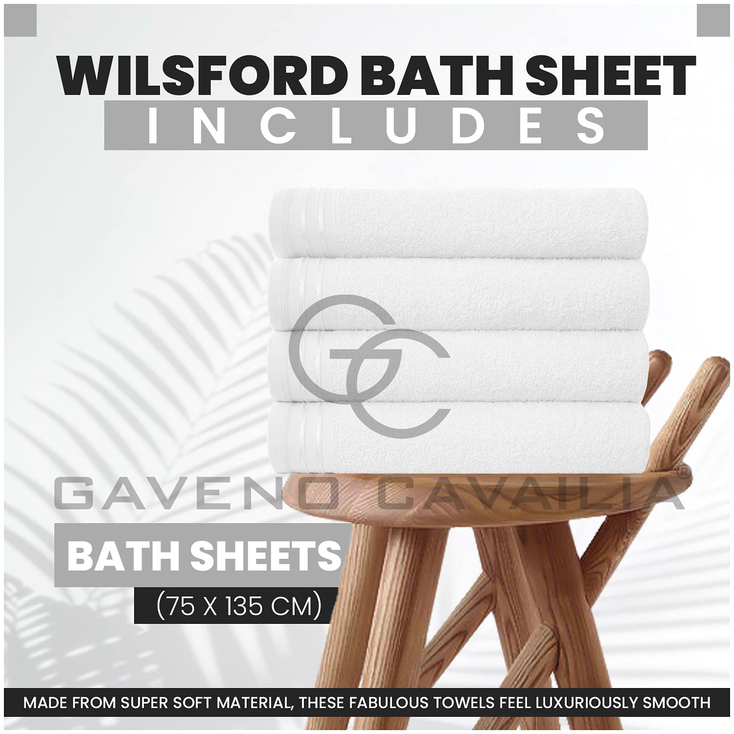 GC GAVENO CAVAILIA Wilsford Bath Sheet - 4 Pack Egyptian Cotton, 450 GSM, Quick Dry, White | 75x135 Cm 3