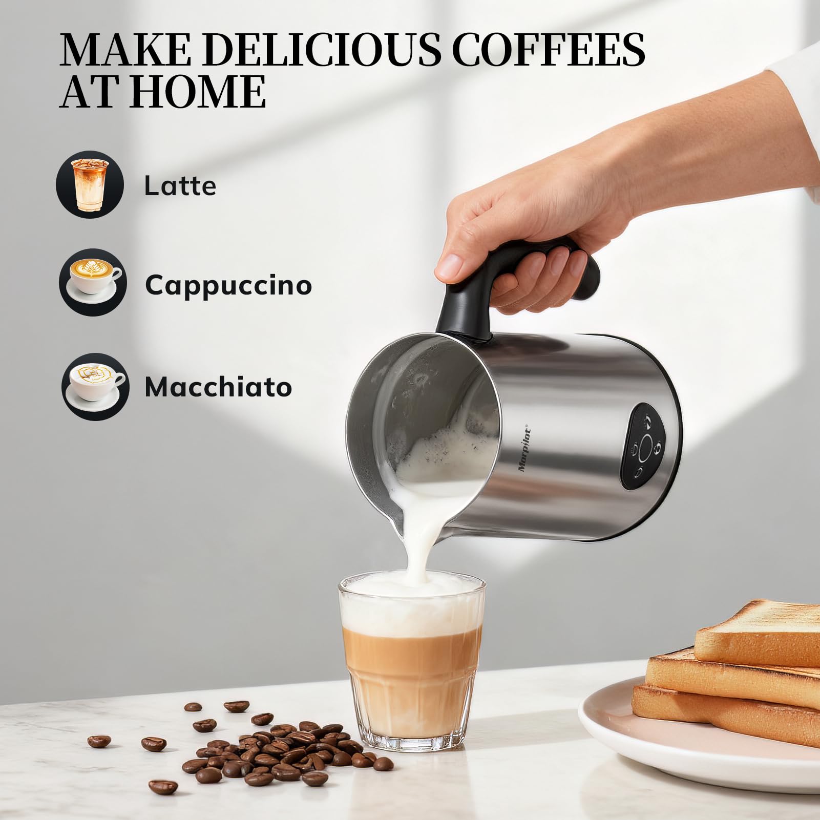 morpilot Automatic Milk Frother - 4-in-1 Hot/Cold Frothing, 300ML Capacity, Stainless Steel | MMF-031 7