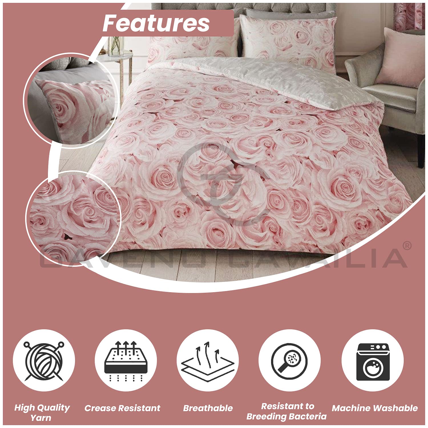 GC GAVENO CAVAILIA Bellerose Peony Flowers Double Duvet Set Pink Polycotton 3 Piece 4