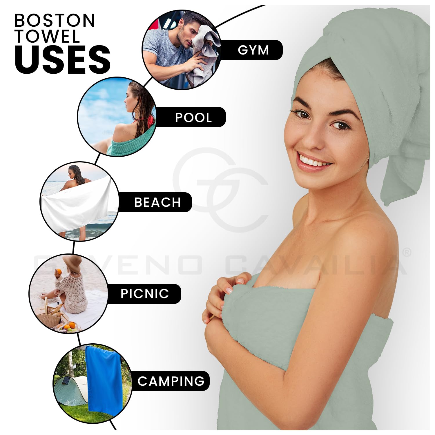 GC GAVENO CAVAILIA 8 Piece Towel Set - 450 GSM Quick Dry Cotton | Duck Egg | 4 Face, 2 Hand, 2 Bath 3