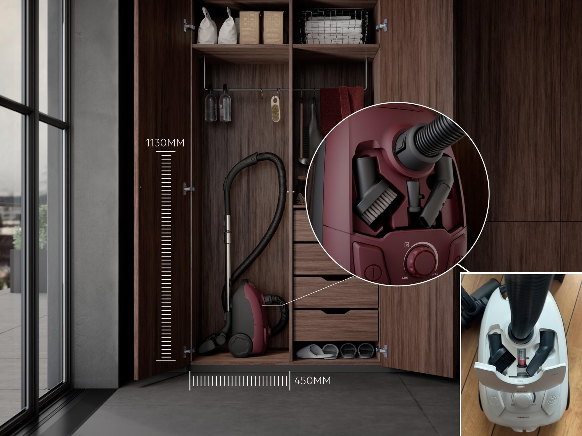 AEG 5000 Series AB51C2DR Bagged Cylinder Vacuum Cleaner | 1492W | 3L Capacity | Dark Red 7