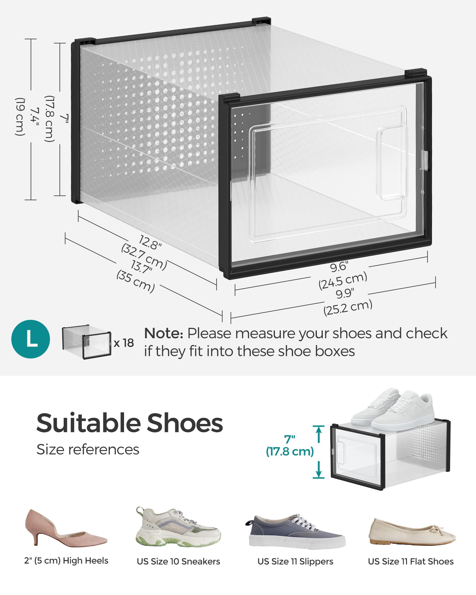SONGMICS Shoe Boxes - Pack of 18 Stackable Storage Organisers | Fits UK Size 11 | Transparent 6