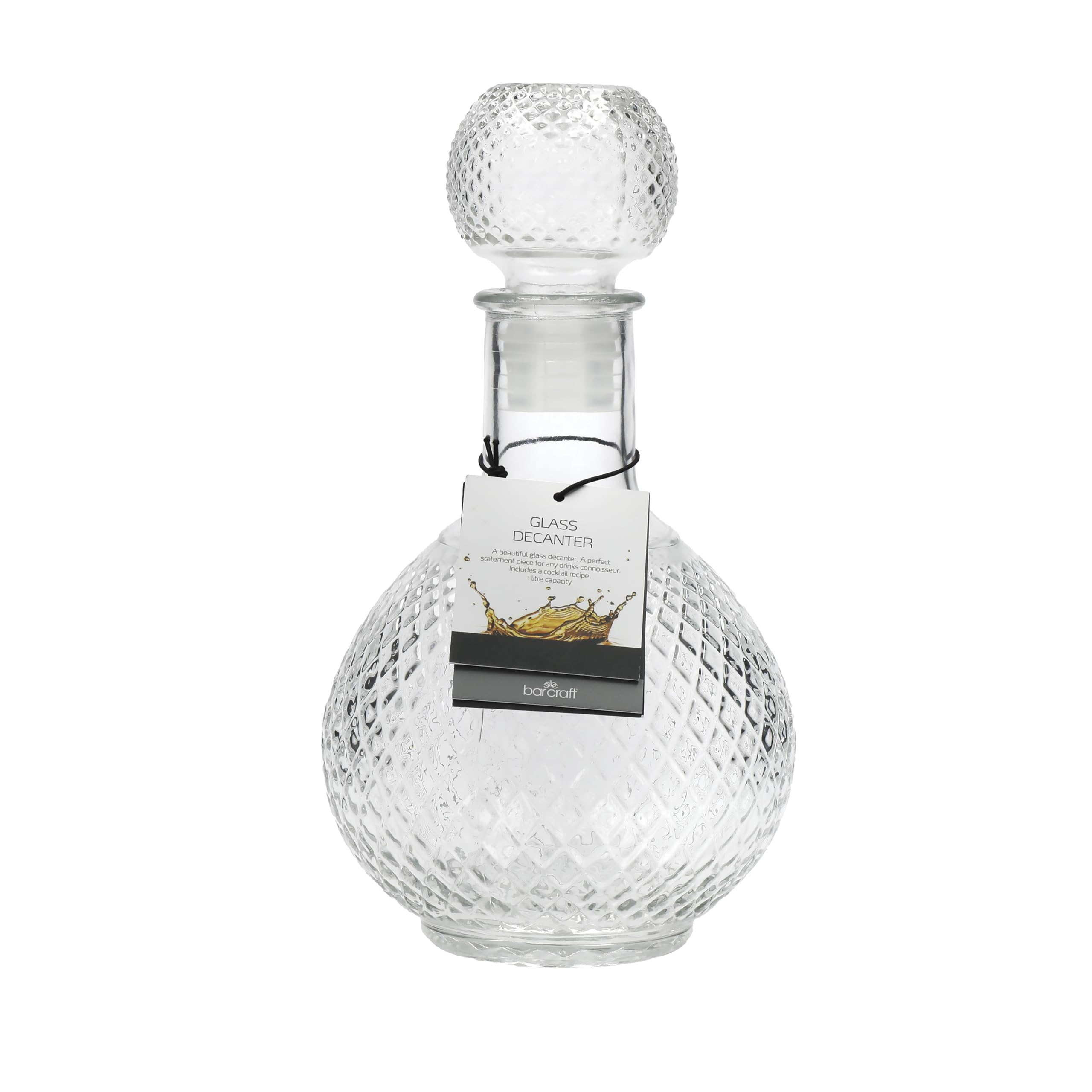 BarCraft Cut Glass Liquor Decanter - 1 Litre Capacity | Airtight Silicone Seal | Crystal Glass 6