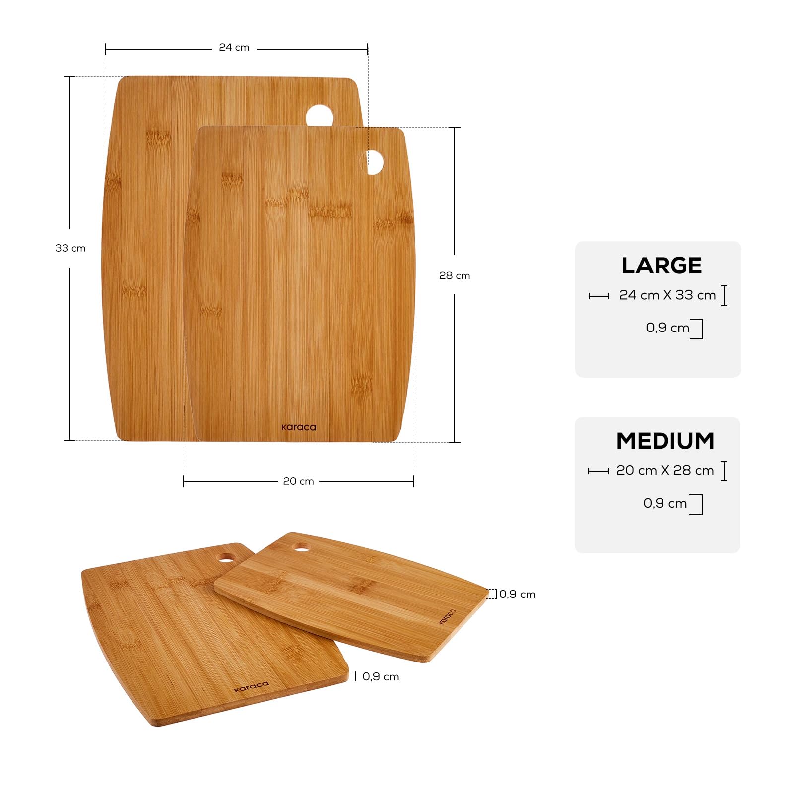 KARACA Bade Bamboo Chopping Board Set - 2-Piece Wooden Cutting Board, Large & Small 5