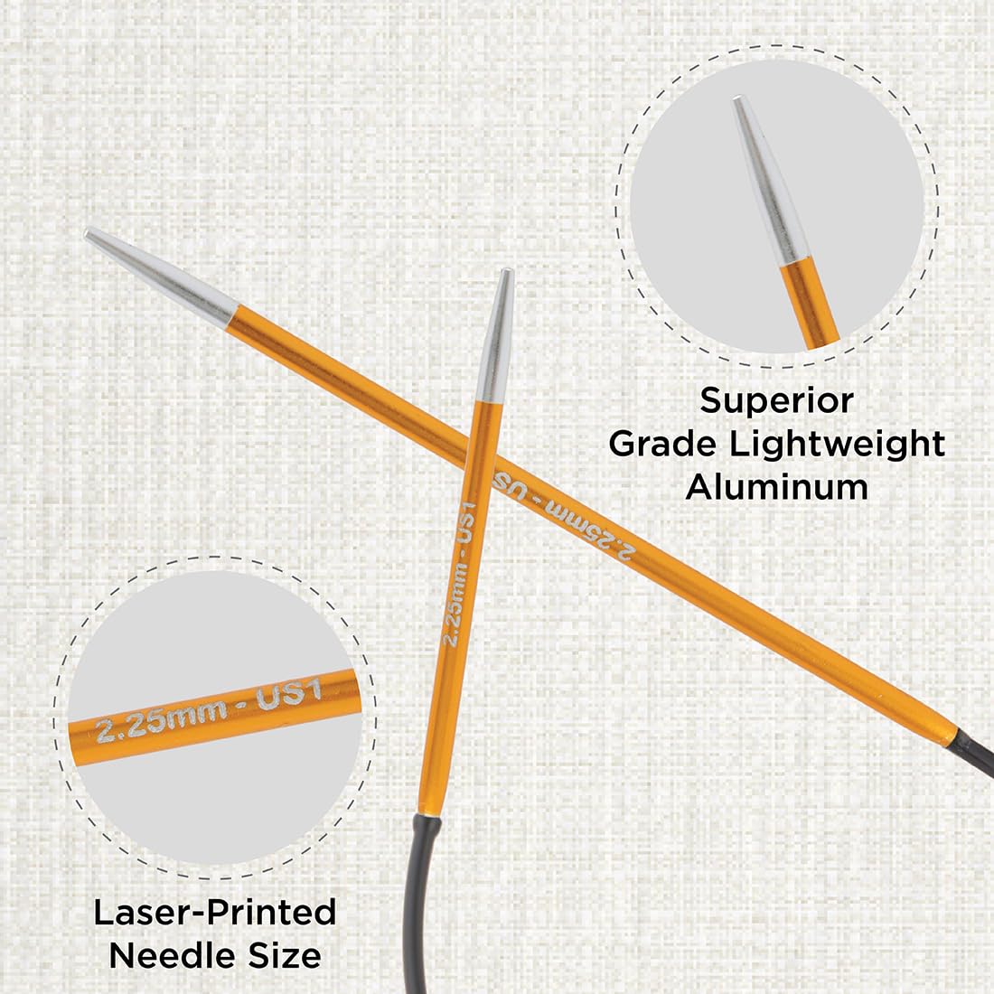 KnitPro Zing Circular Knitting Needles - Lightweight Aluminium | 25cm Length | 2.25mm Size | Orange 2