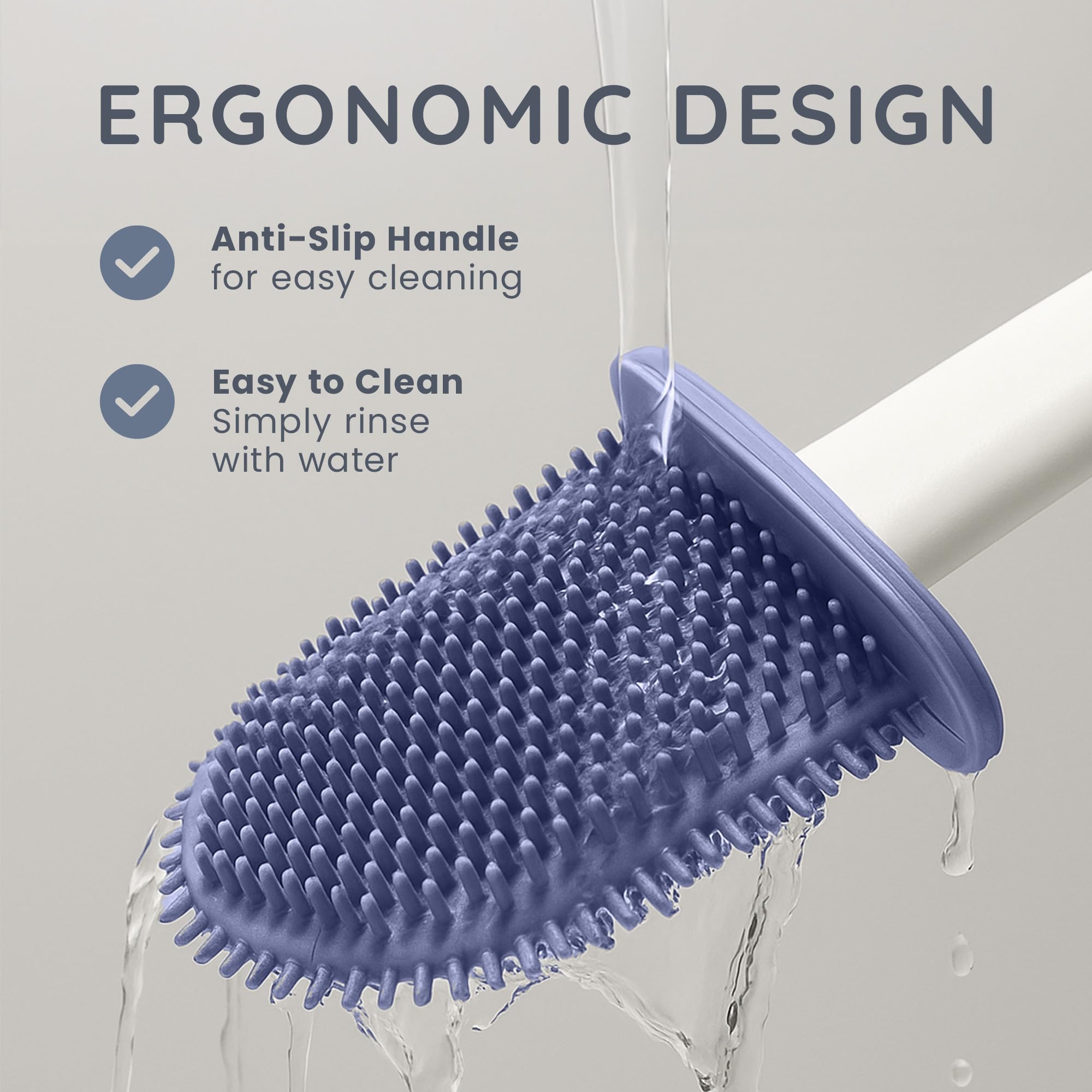 CUQOO Silicone Toilet Brush and Holder Set - Flexible TPR Bristles for Deep Cleaning | Ventilated Holder | White 8