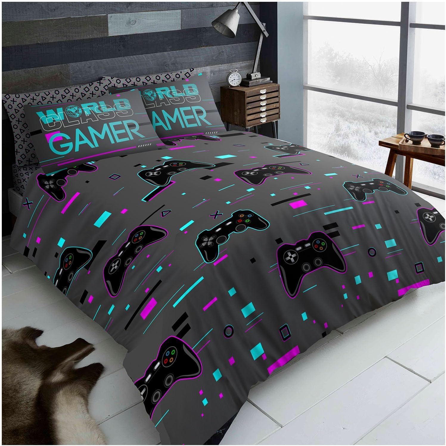 GC GAVENO CAVAILIA Gamer Polycotton Duvet Cover Set - King Size, Charcoal | 3 Piece 1