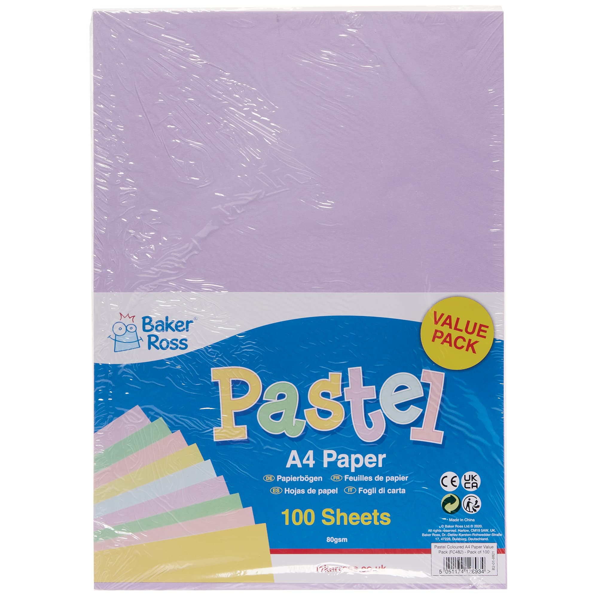 Baker Ross Pastel A4 Paper - Pack of 100 Sheets, 80gsm Craft Paper for Kids & Adults | FC482 3