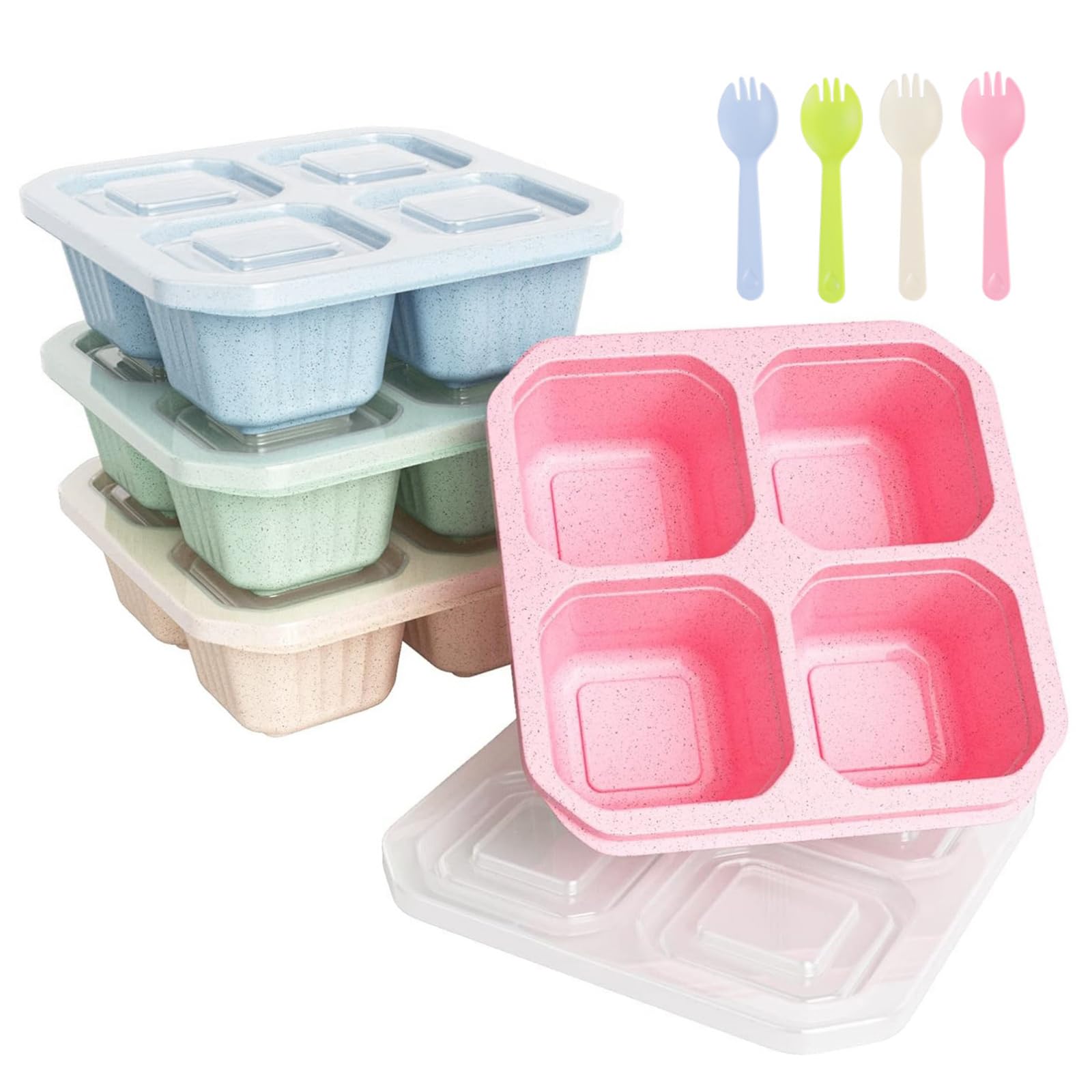 Woobroo Snack Box - 4 Pack Reusable Meal Prep Containers | Wheat Straw | Stackable