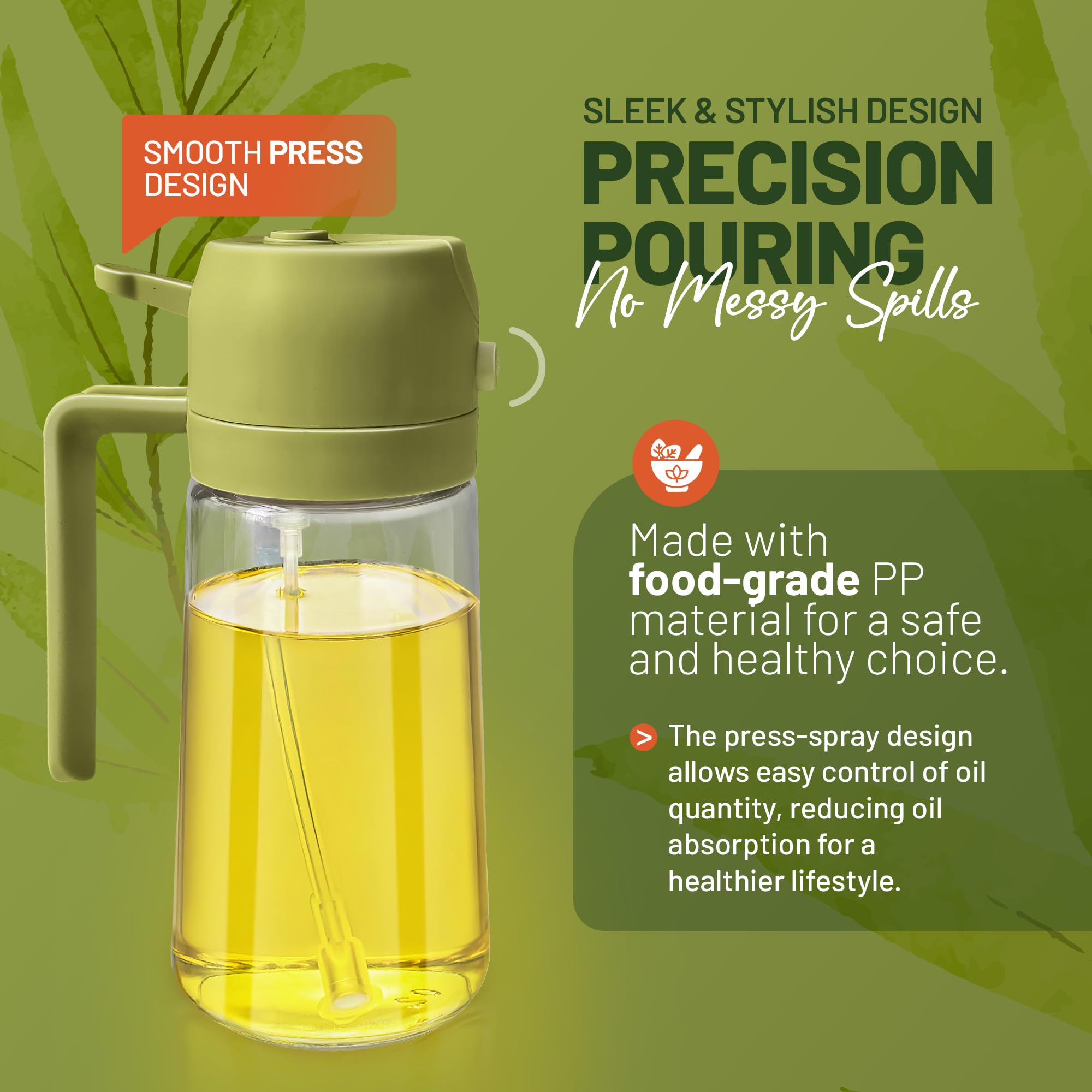 PORTENTUM 17oz Oil Spray Bottle - 2 in 1 Olive Oil Dispenser for Cooking, Grilling, Frying | Green Glass 7