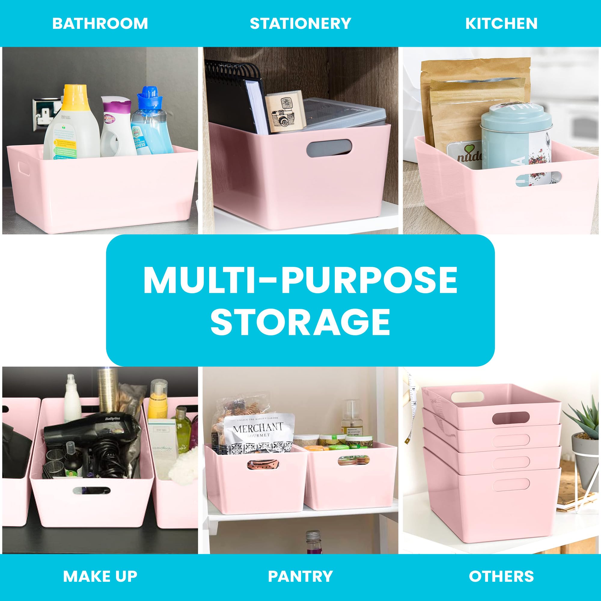 Niftii 5-Pack Plastic Shelf Baskets with Handles | 3.9L Capacity | Pink | Modern Style 7