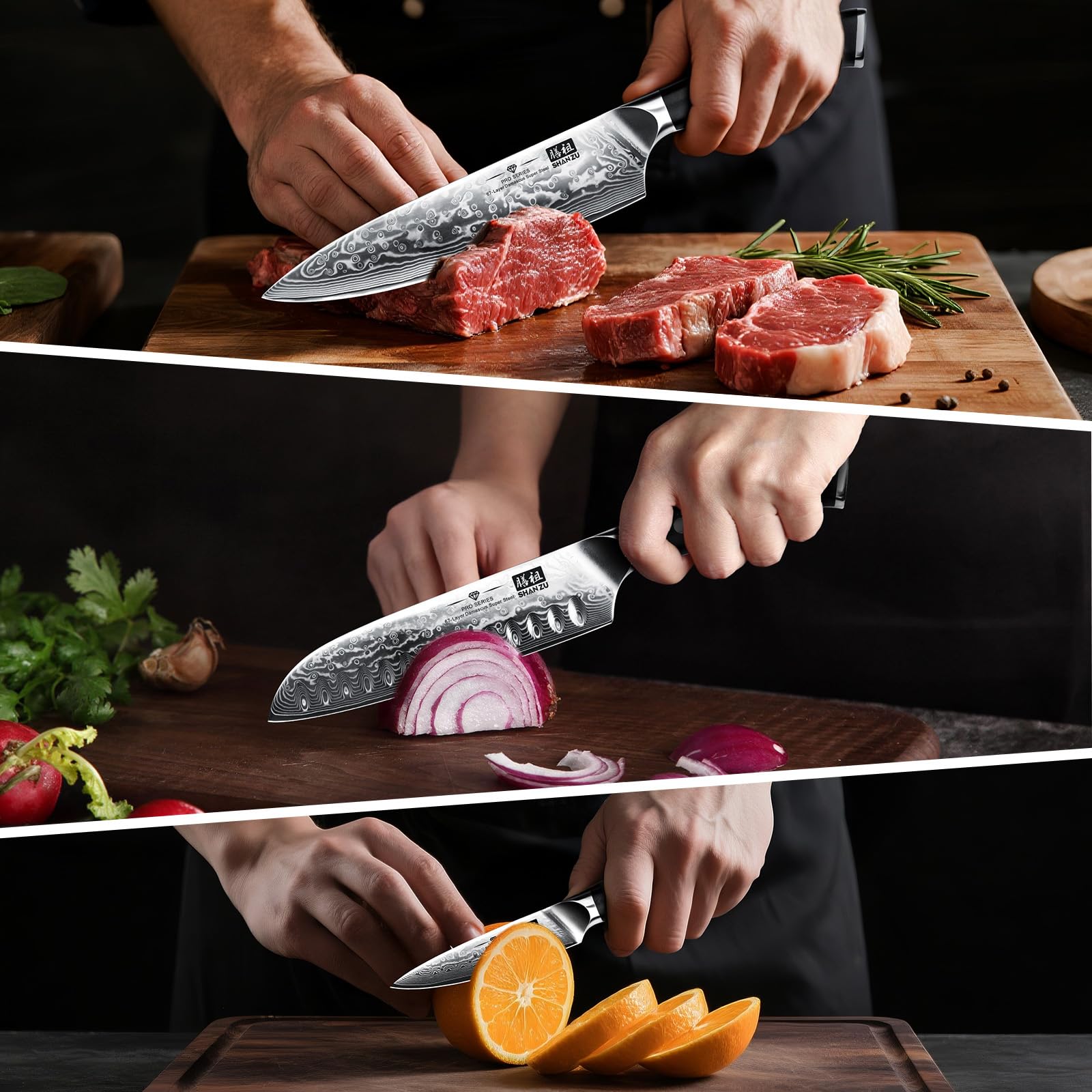 SHAN ZU Damascus Steel Knife Set of 3 PCS - 67 Layers High Carbon | G10 Handle 6