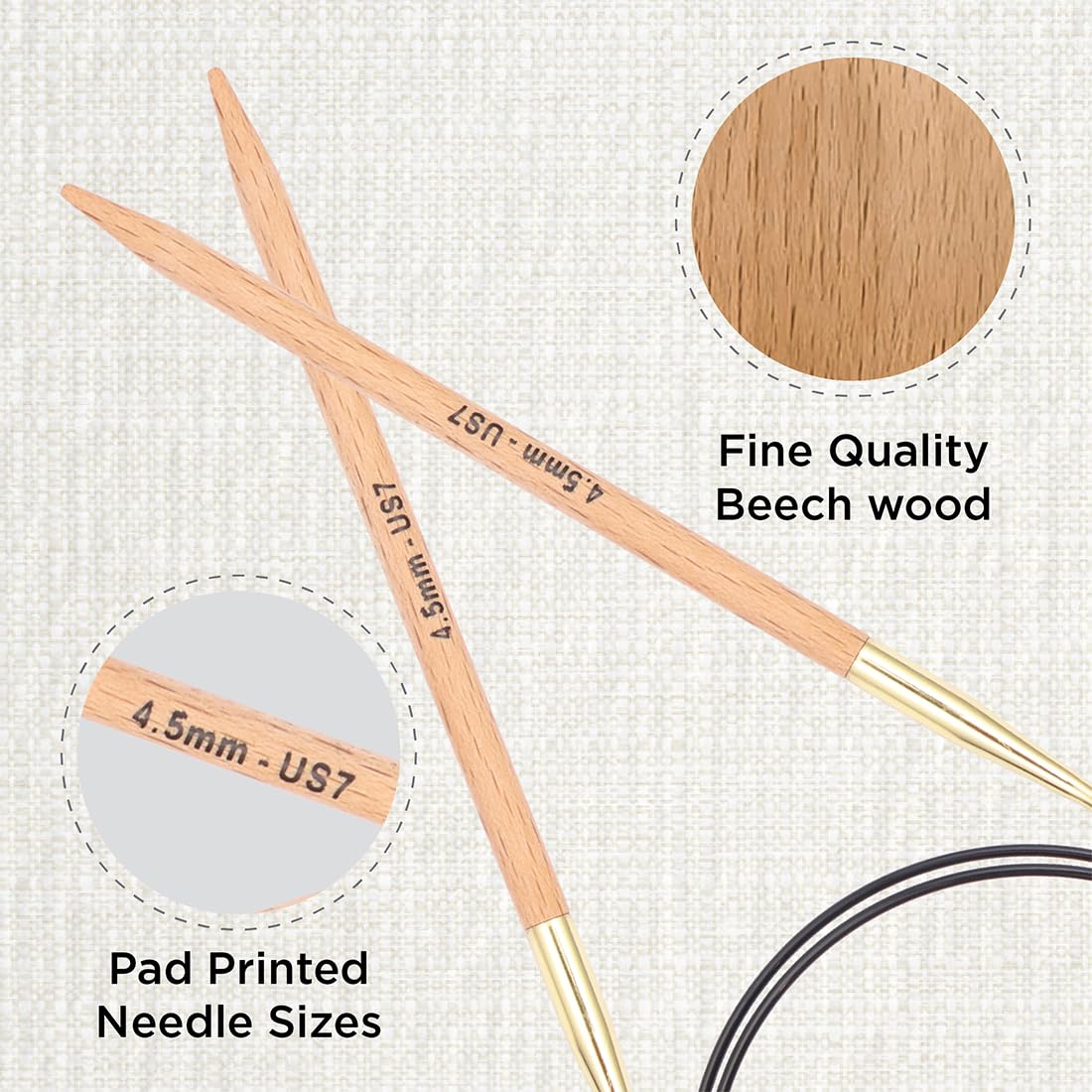 KnitPro Basix Beech Fixed Circular Needles - 4.50mm | 40cm Length | Lightweight Beech Wood 2
