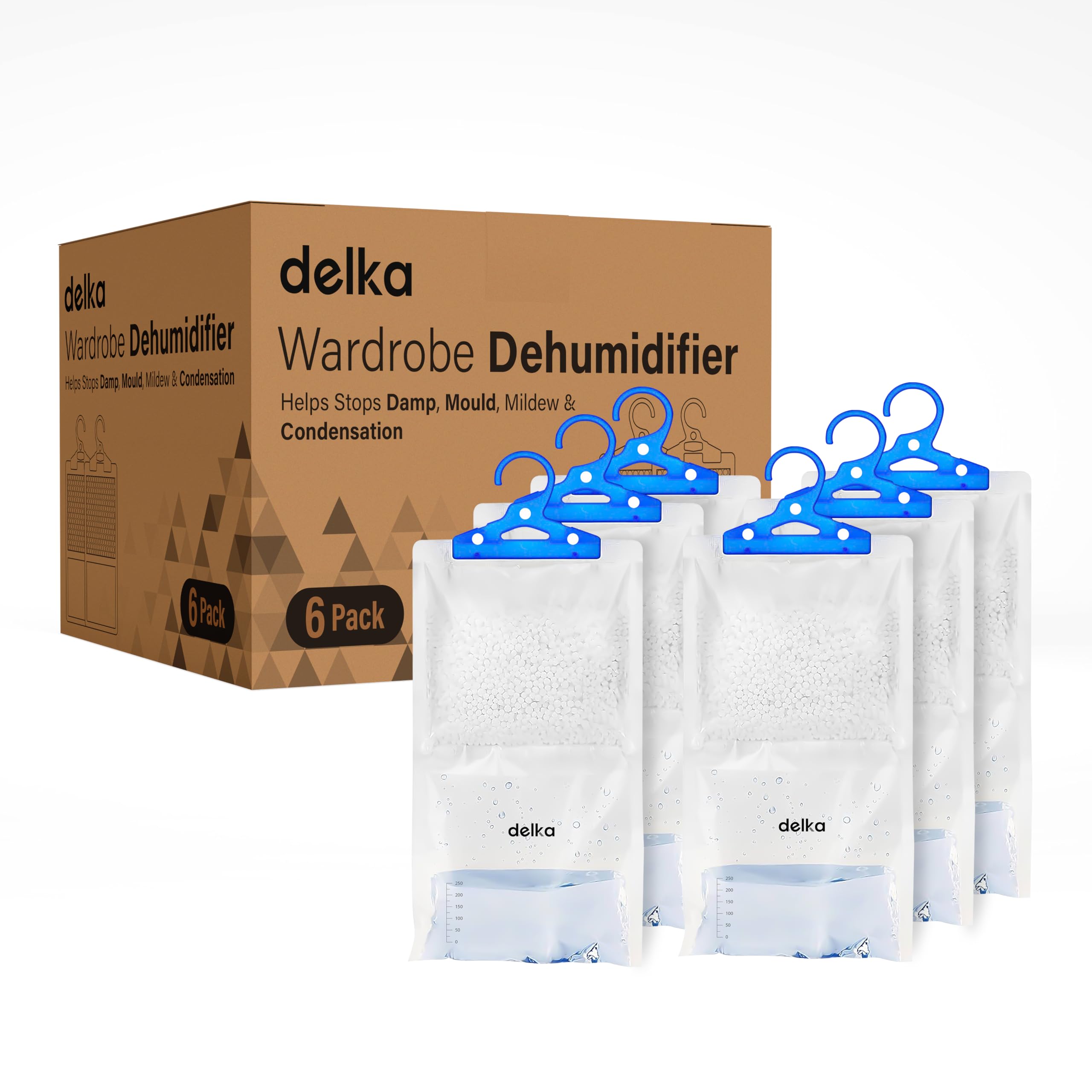 delka Hanging Wardrobe Dehumidifier Bags - 6 Pack | Moisture Absorber for Damp & Odor Control 1