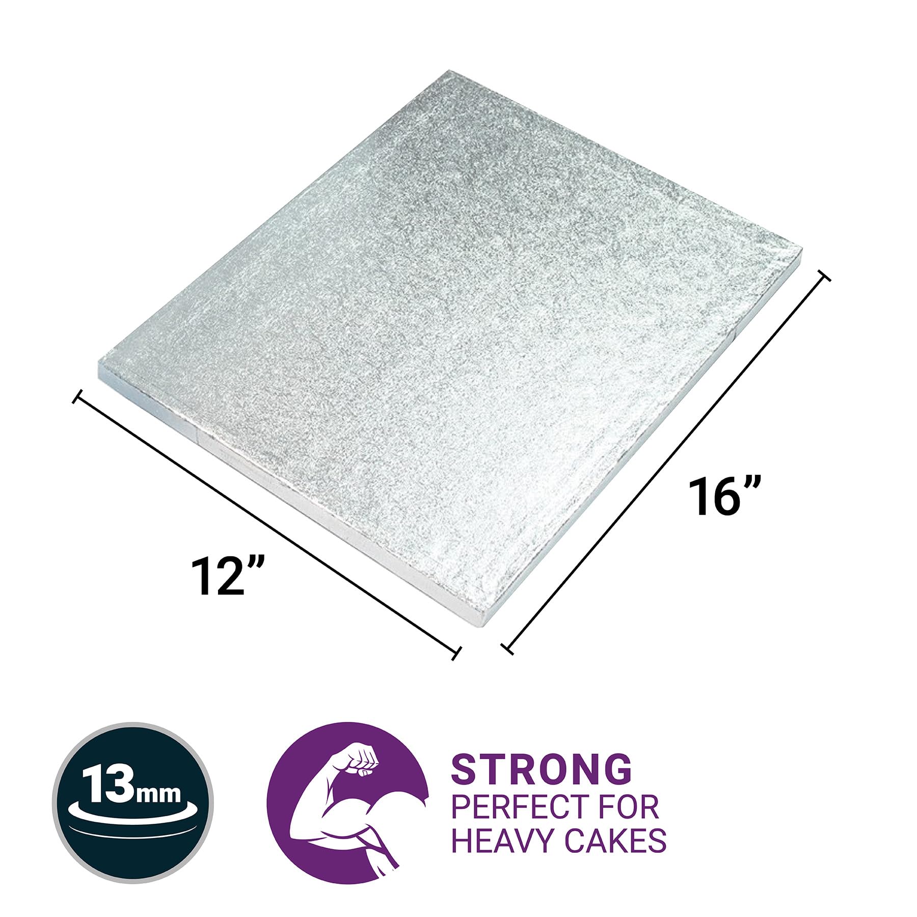 Culpitt Oblong Cake Drum Boards - 16' x 12' Silver Foil, 12mm Thick | 5 Pack 2