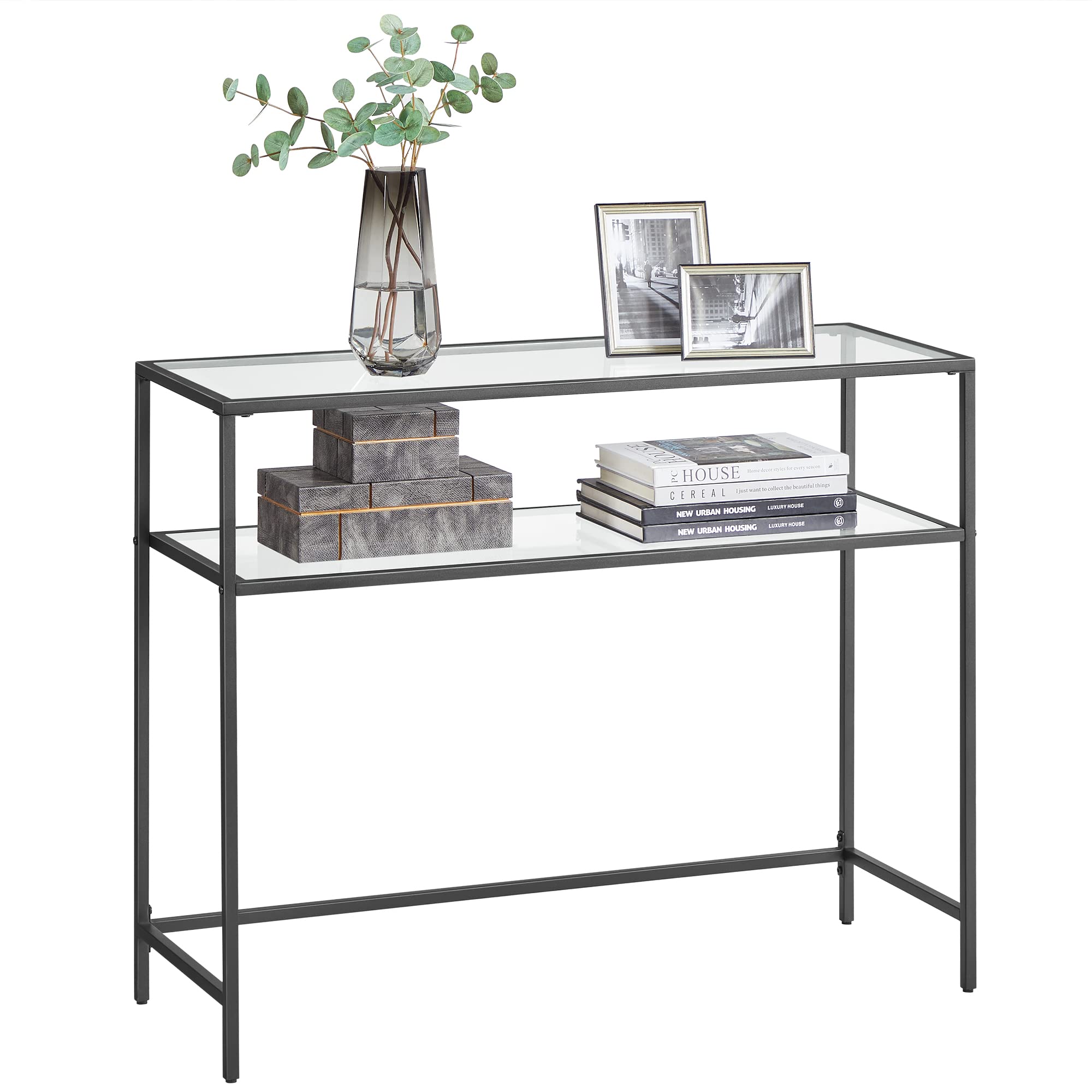 VASAGLE Console Table - Tempered Glass Top | Black Steel Frame | 100 x 35 x 80 cm 1