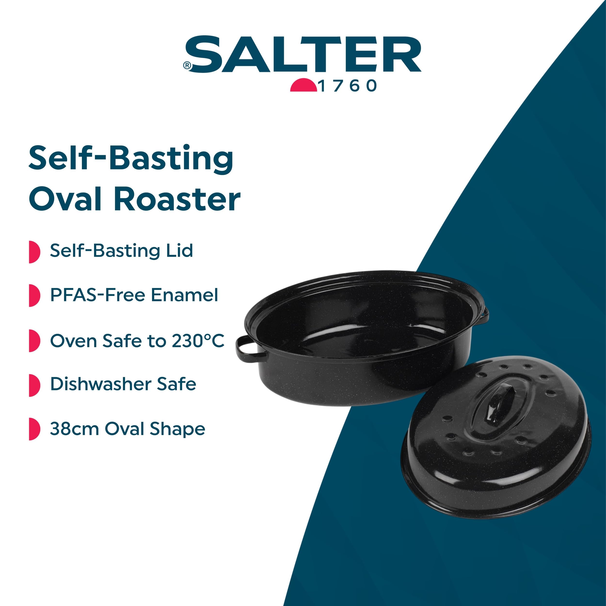 Salter Self-Basting Roaster - 38cm Oval, PFAS-Free Vitreous Enamel, Oven Safe to 230°C 2