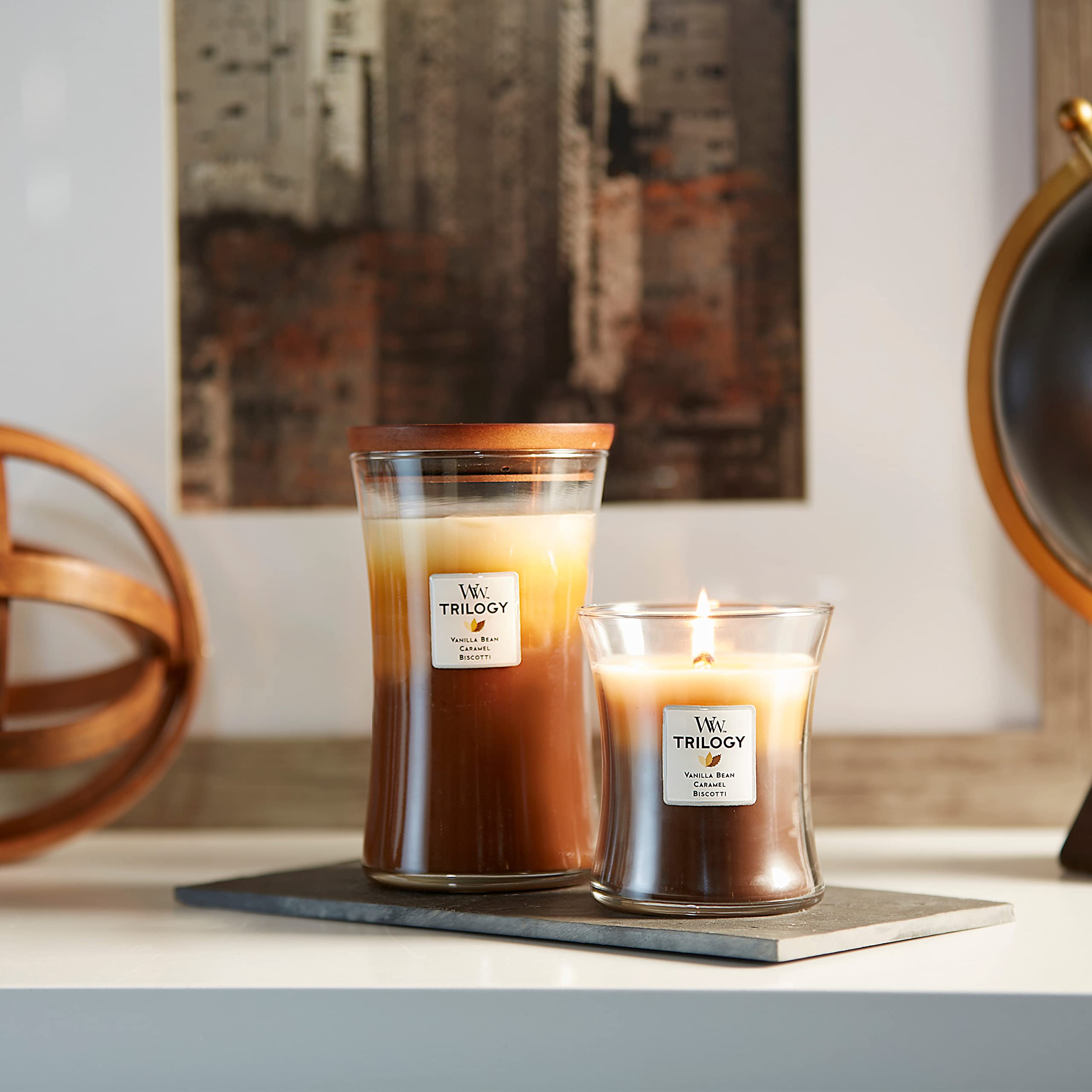Woodwick Large Hourglass Trilogy Scented Candle - Café Sweets | Crackling Wooden Wick | 130 Hr Burn 5