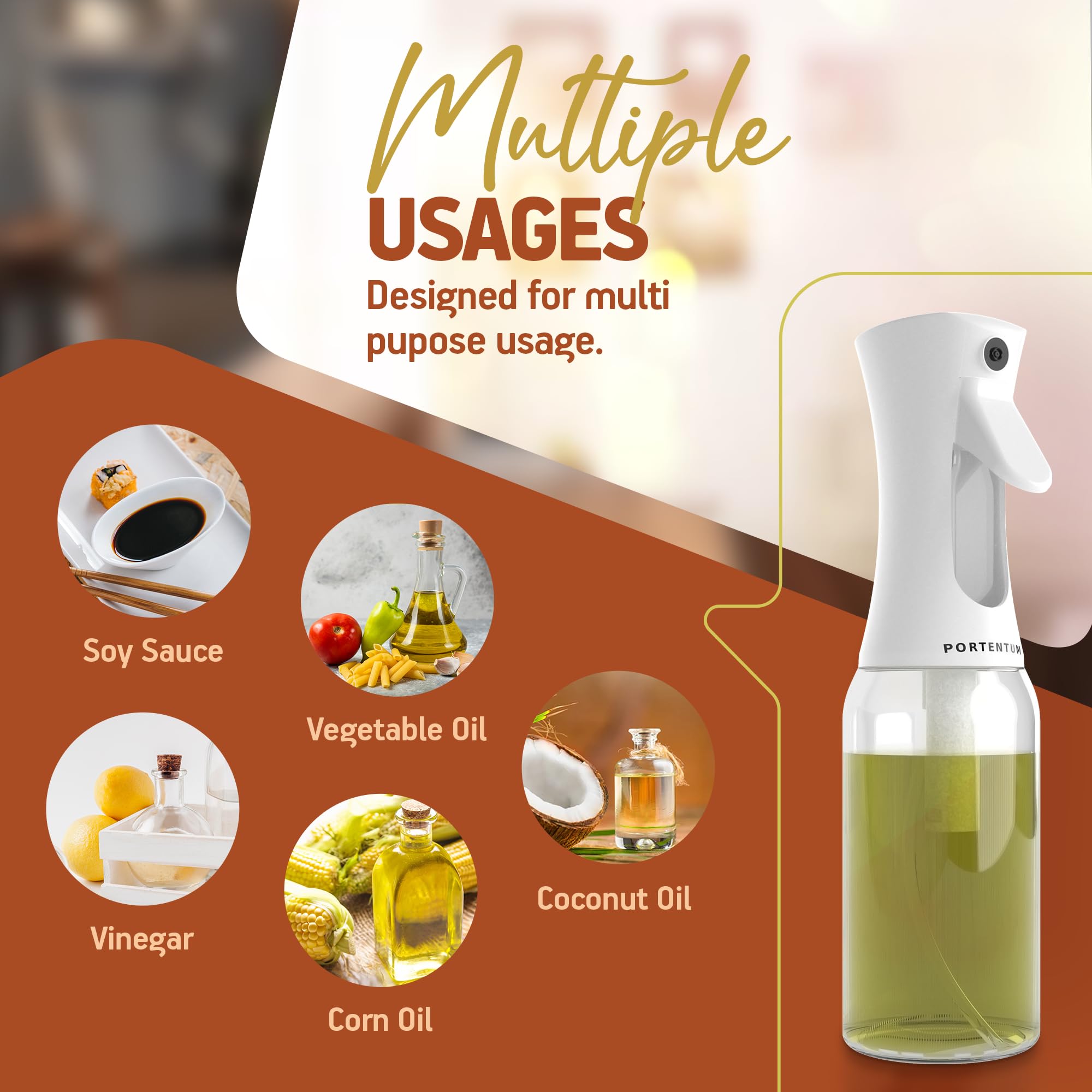 PORTENTUM Oil Sprayer Bottle - 300ml Glass Dispenser for Kitchen & Air Fryer | Fine Mist 6