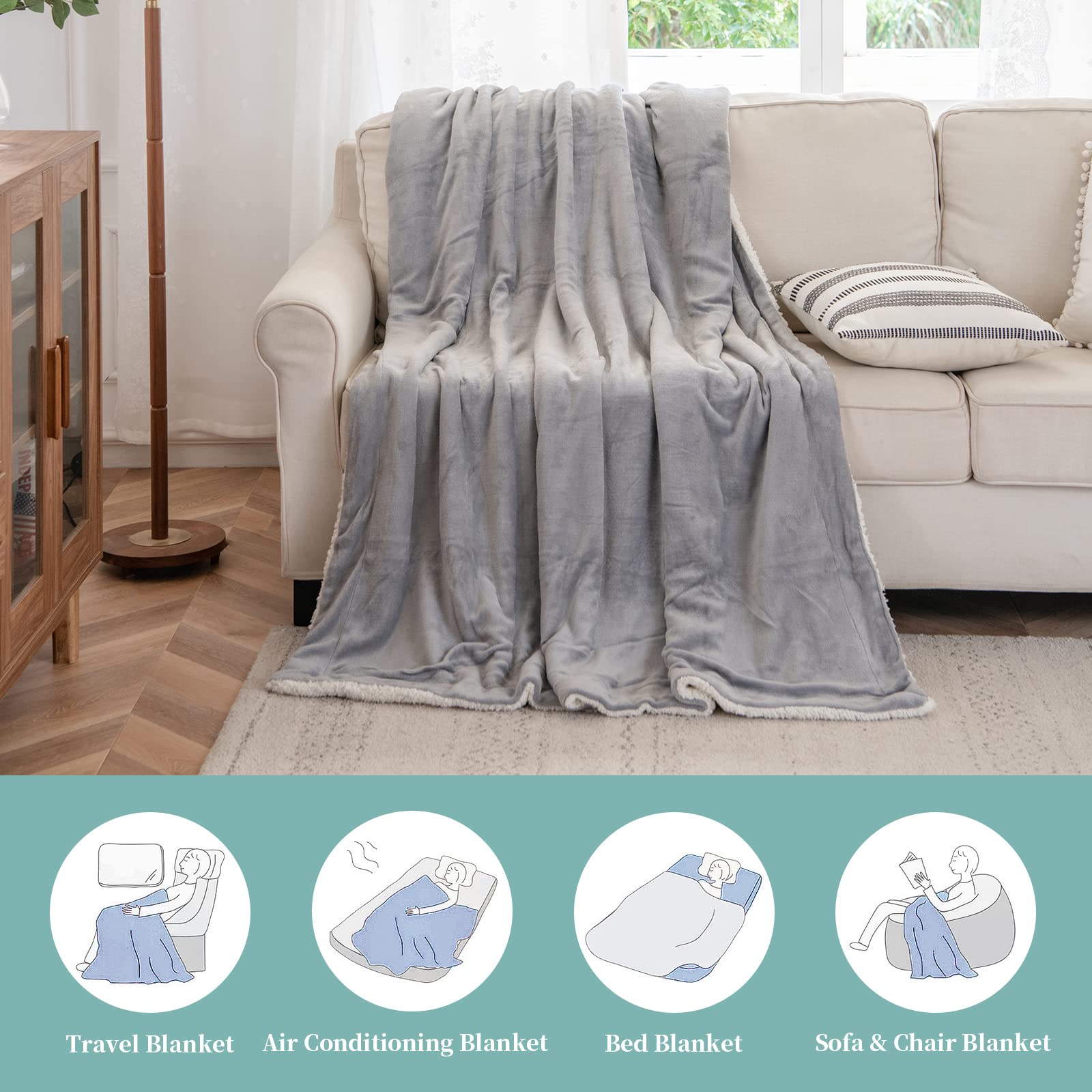 Good Nite Reversible Sherpa Fleece Blanket - 130x150cm | Fluffy Polyester | Grey 5