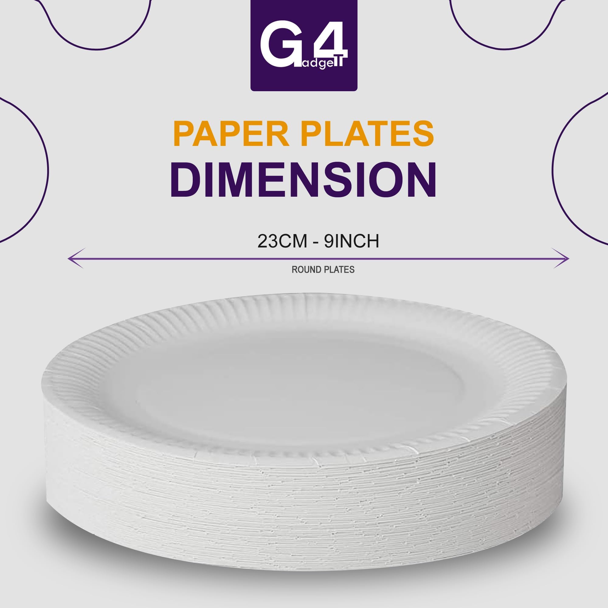 G4GADGET 200 Count Paper Plates - 9 Inch (23cm) Disposable Dishes for Hot/Cold Food 6
