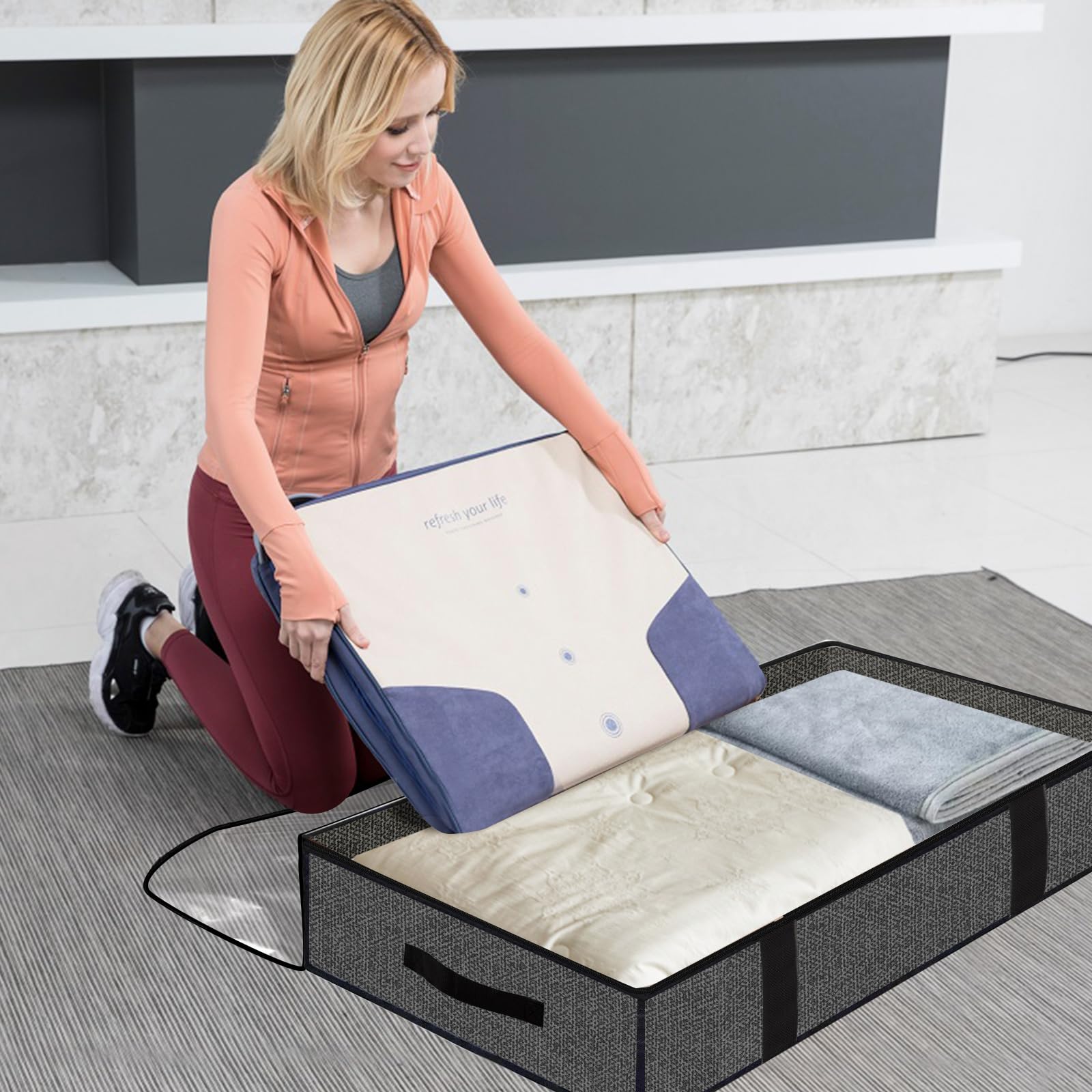 ASelected 90L Under Bed Storage Bags - 4 Pack Foldable Organizer with PVC Window | Grey 4