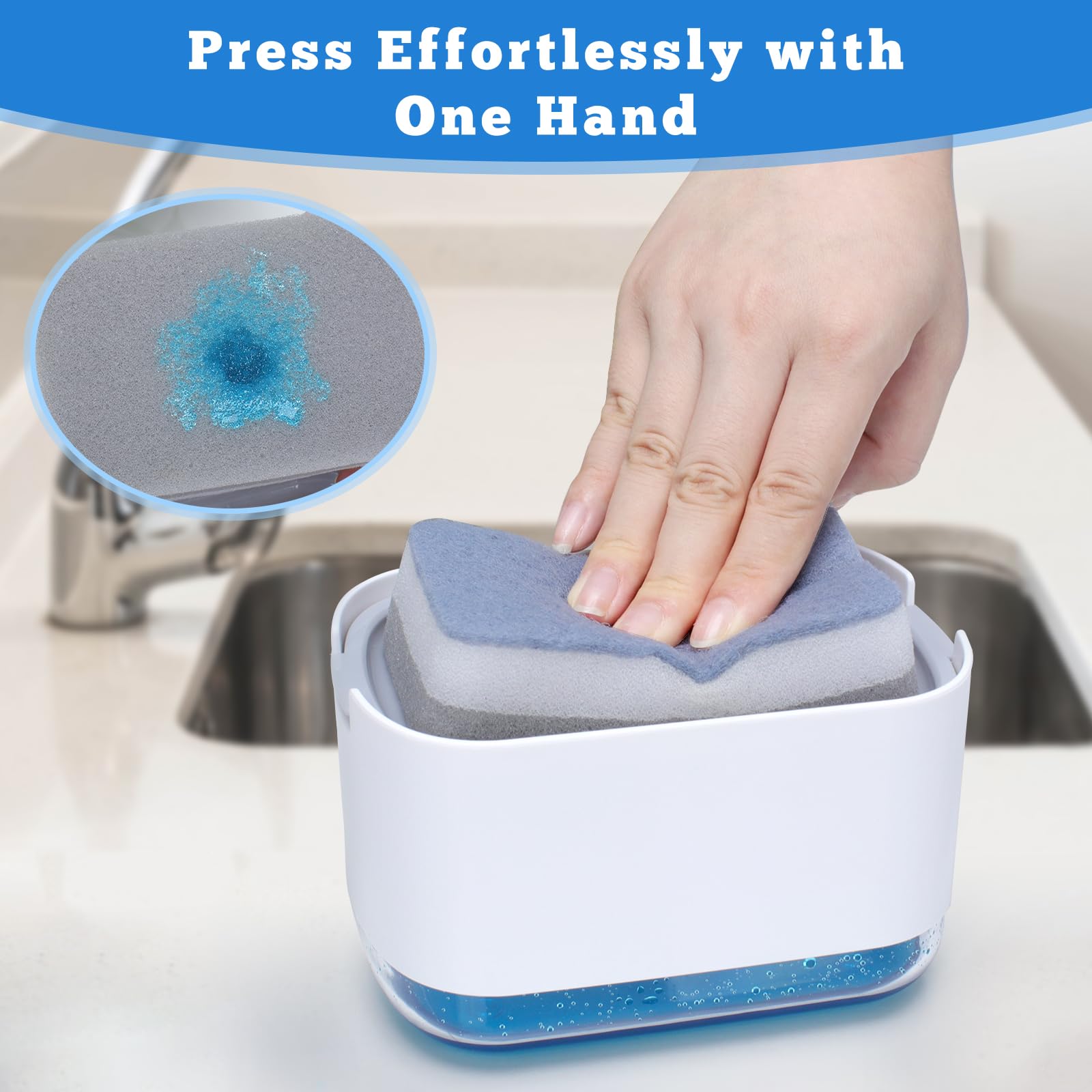 Alyvisun 2-in-1 Soap Dispenser with Sponge Holder for Kitchen Sink | 300ml Capacity | Grey Plastic 4