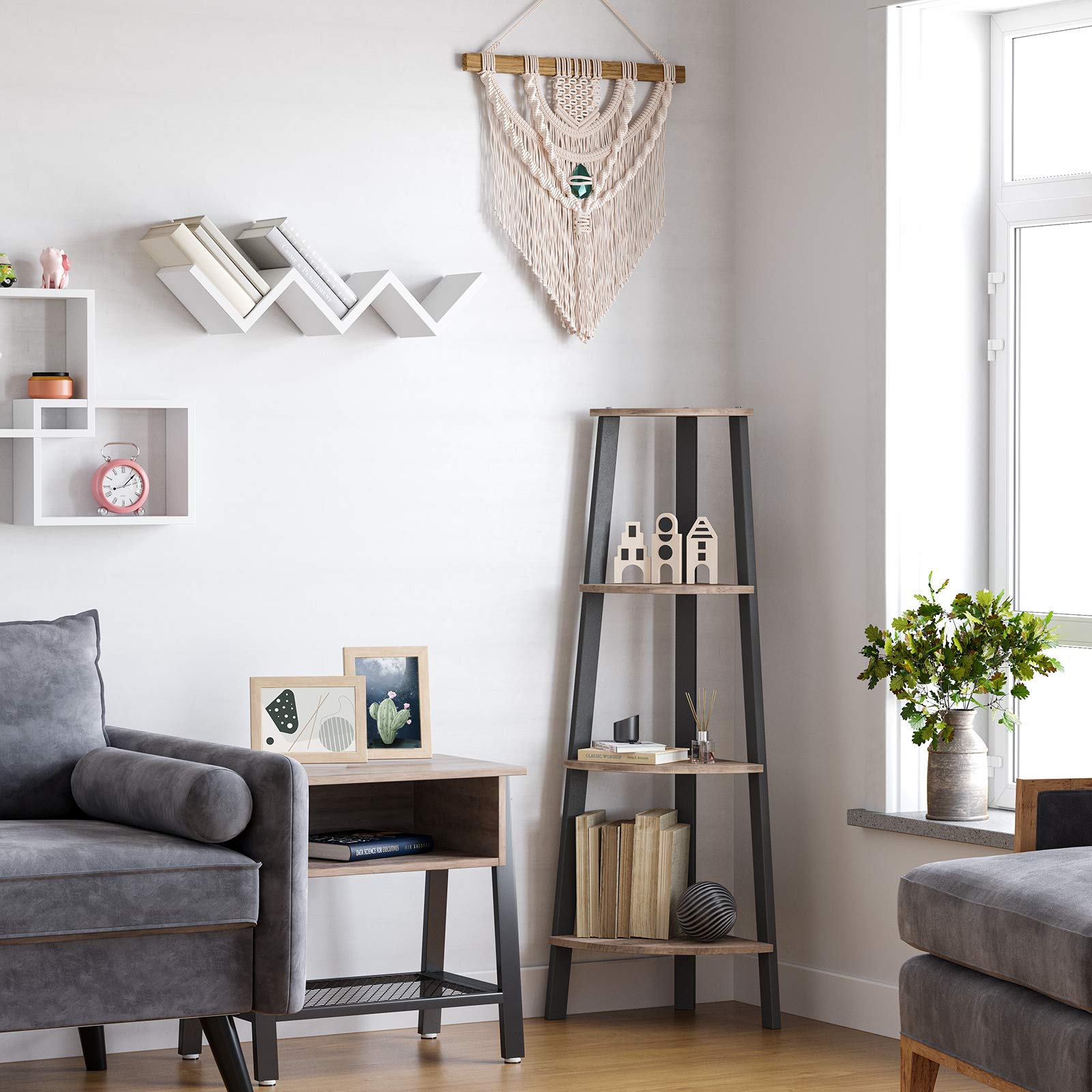 VASAGLE 4-Tier Corner Shelf Unit - Industrial Design | Greige & Black | 33.4 x 33.4 x 125 cm 2