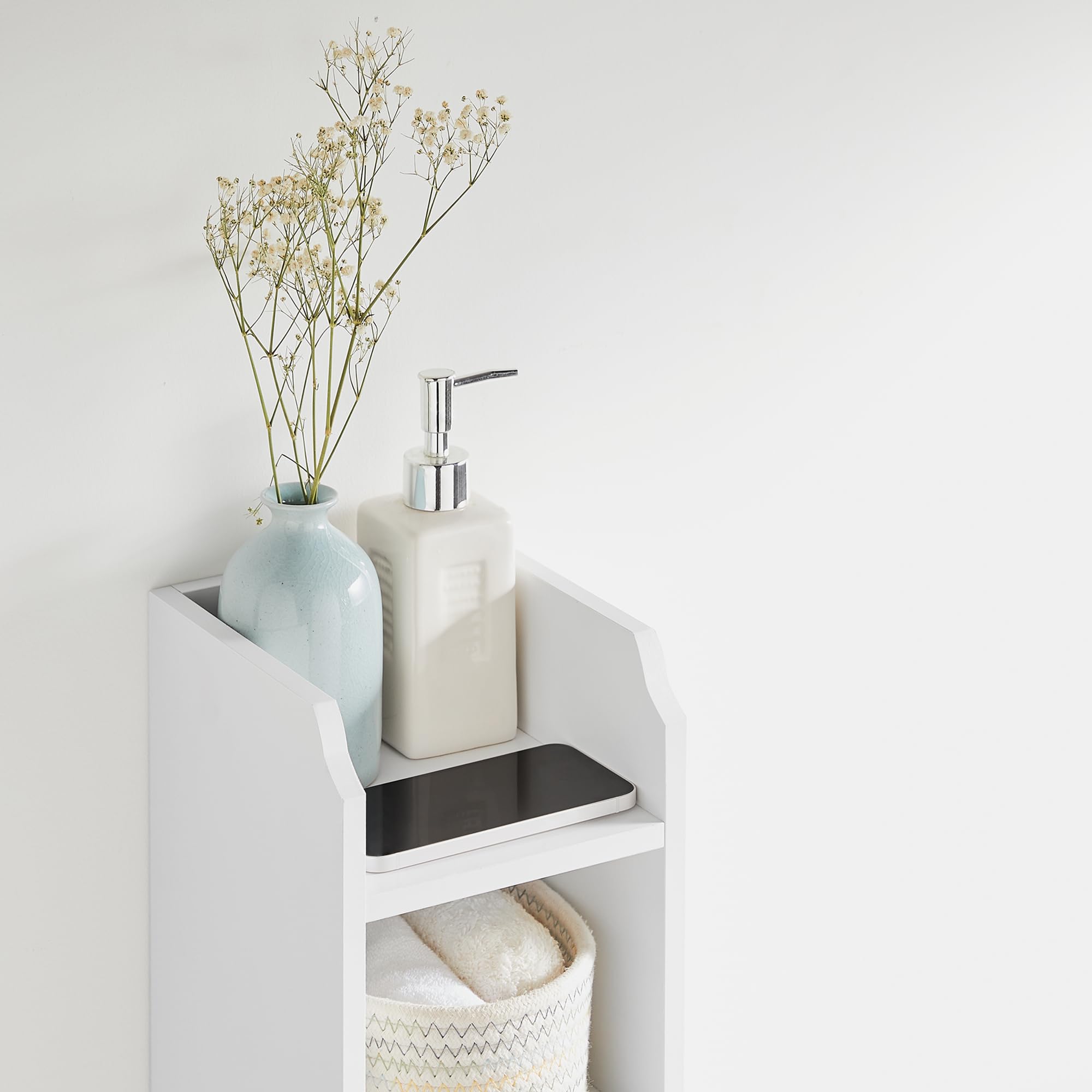 VASAGLE Slim Bathroom Floor Storage Cabinet - White, 80H cm, Adjustable Shelves | BBC310W01 7