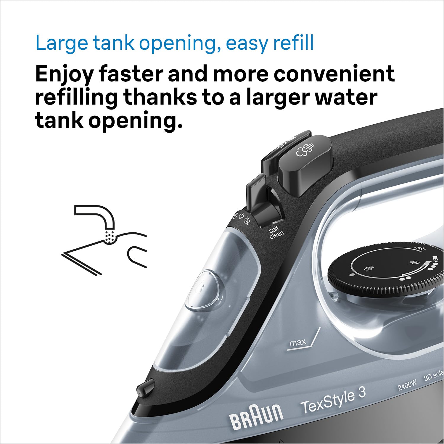 Braun Texstyle 3 SI3055.BK Steam Iron - 180g/Min Steam Shot, 45g/Min Variable Steam, Auto Shut-Off 7