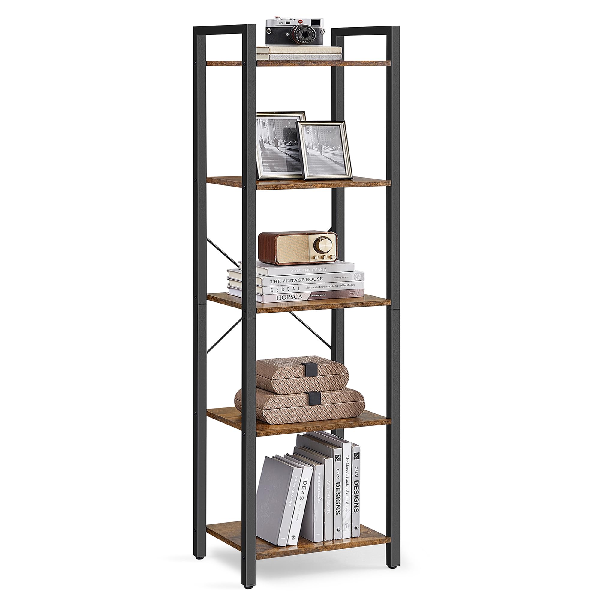 VASAGLE 5-Tier Bookshelf - Industrial Design | Rustic Brown & Ink Black | 30 x 39.6 x 154 cm 1