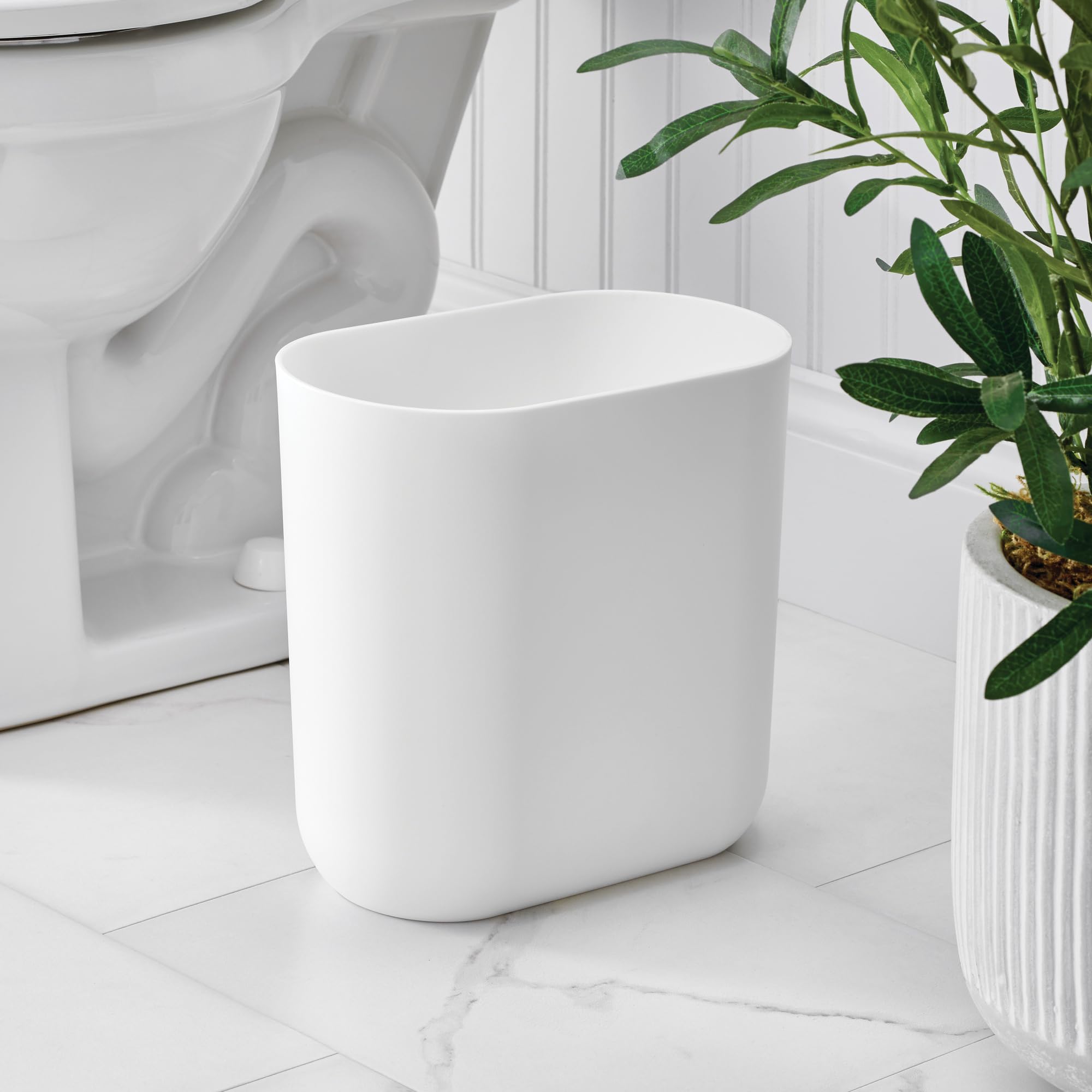 InterDesign Compact Plastic Bathroom Bin - White | Slim Oval Design | 26.8 cm x 14.0 cm x 24.8 cm 3