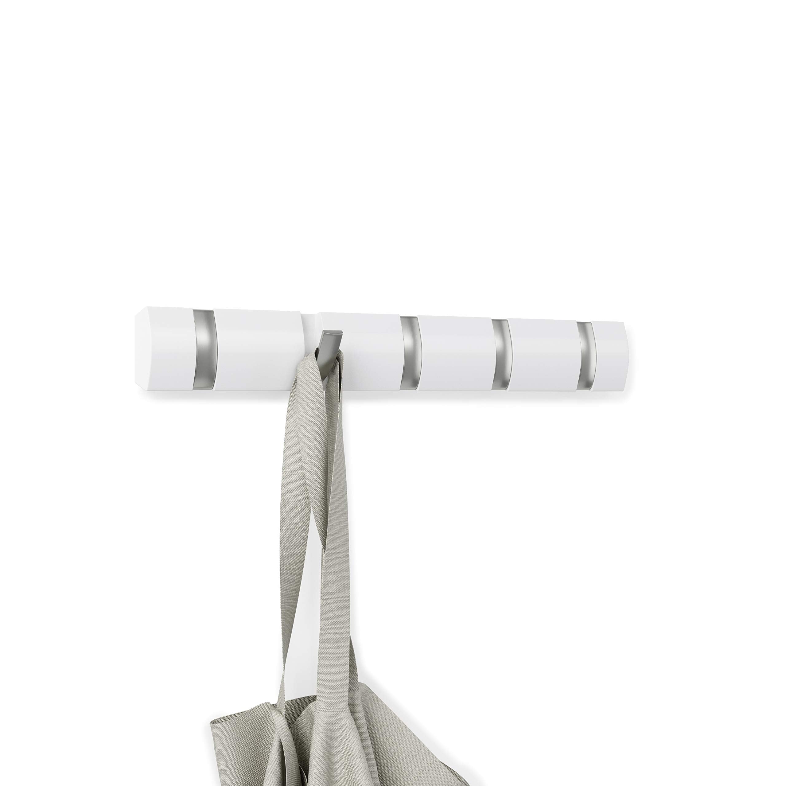 Umbra Flip 5-Hook Wall Mounted Rack - Modern Space-Saving Hanger | Black/Walnut Finish 10