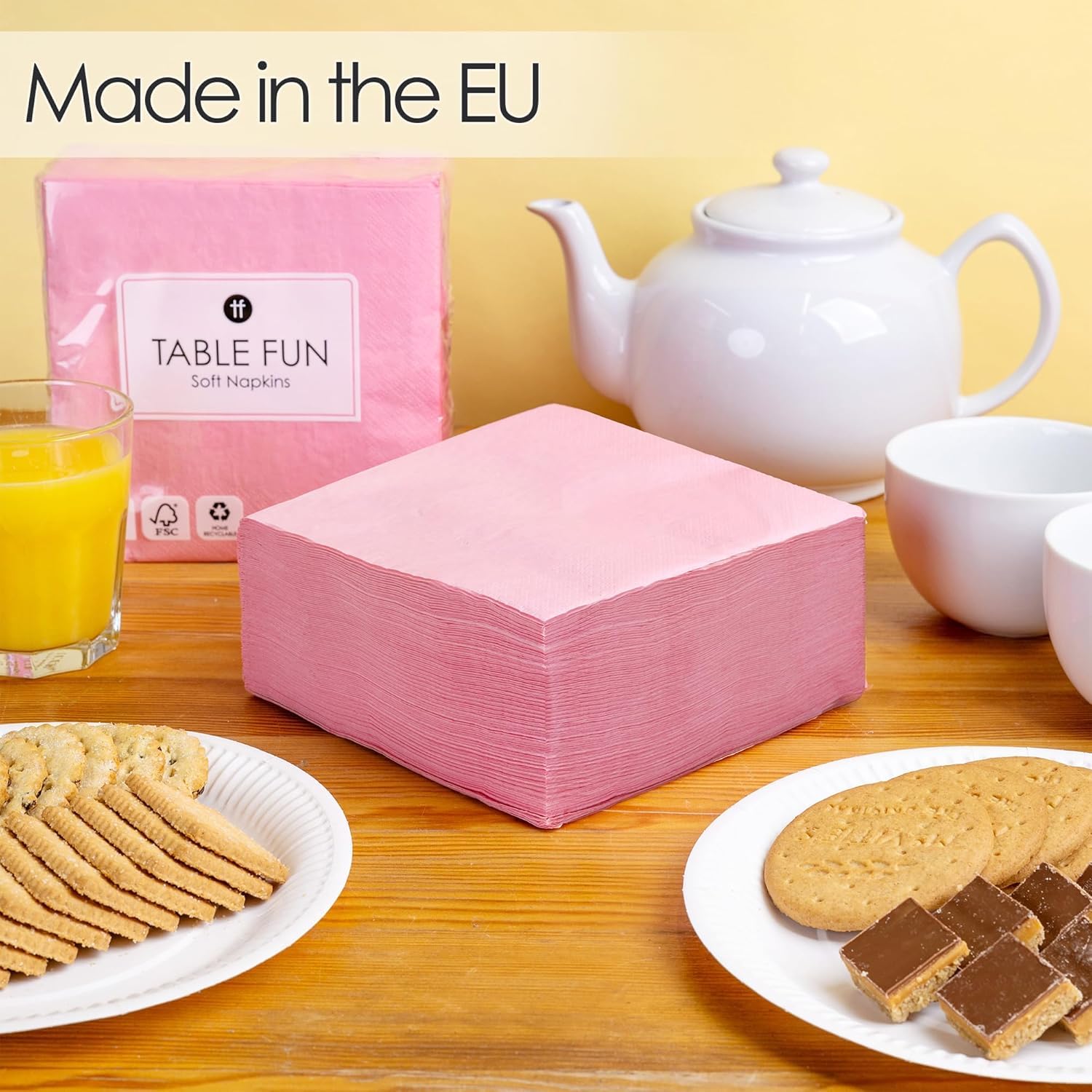 Talking Tables Soft Pink Paper Napkins - 100 Count, 2-Ply, 33cm Unfolded | Recyclable 6
