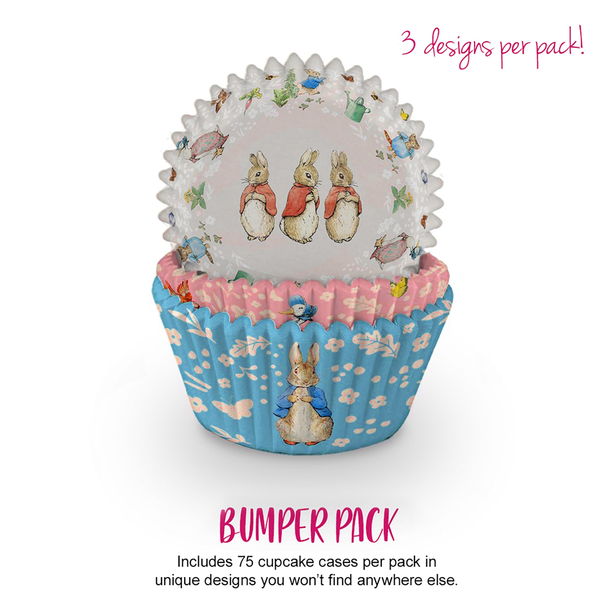 Anniversary House Peter Rabbit Cupcake Cases - 75 Pack | Heavy-Duty Greaseproof Paper | Fits Standard Tins