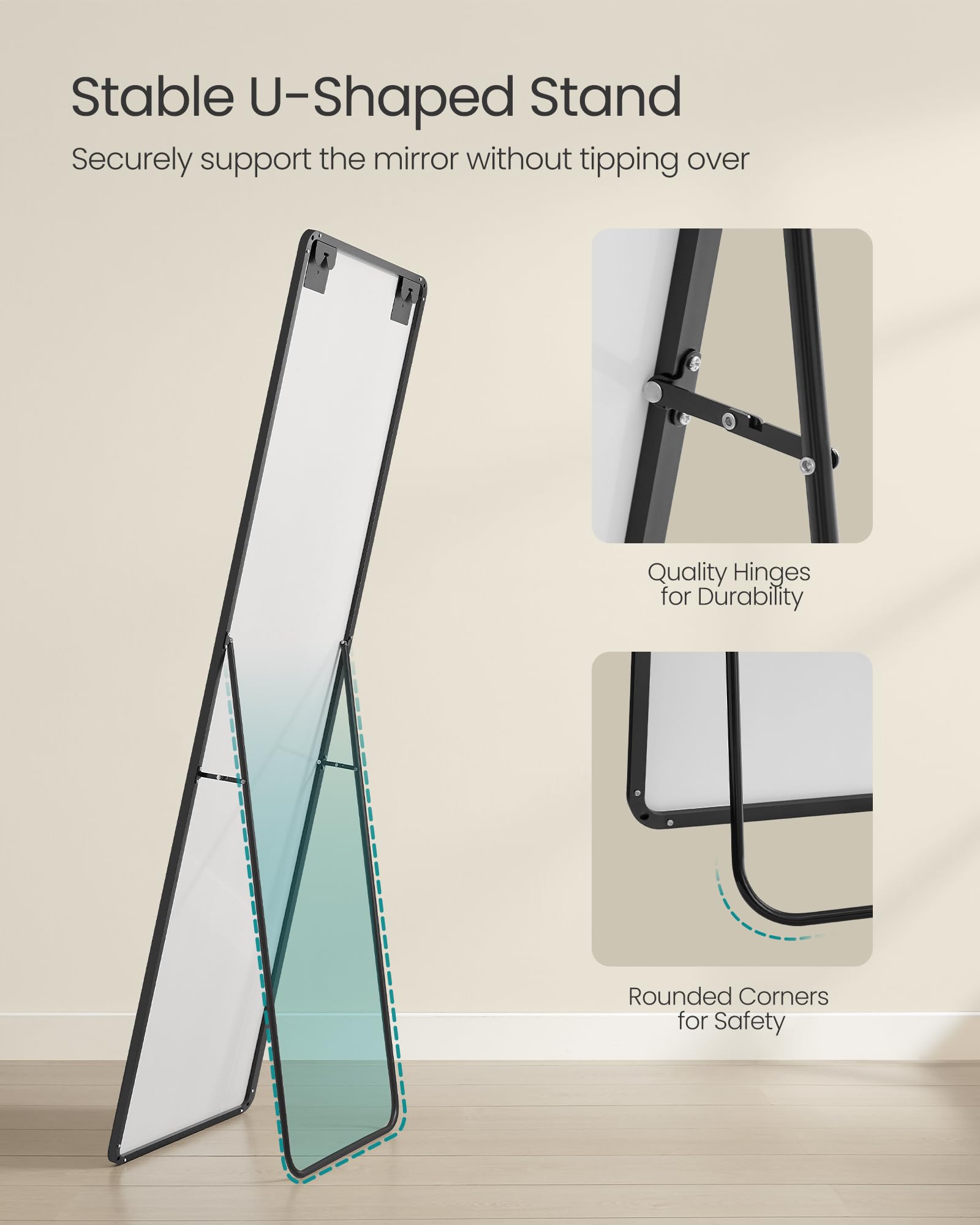 SONGMICS Full Length Floor Mirror - 160 x 50 cm Rectangle | Ink Black | Tempered Glass 5