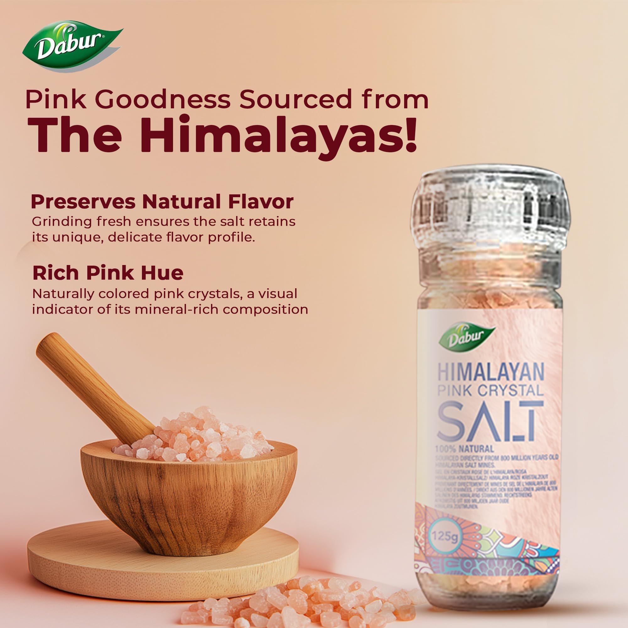 Dabur Himalayan Pink Crystal Salt Glass Grinder - 125g 3
