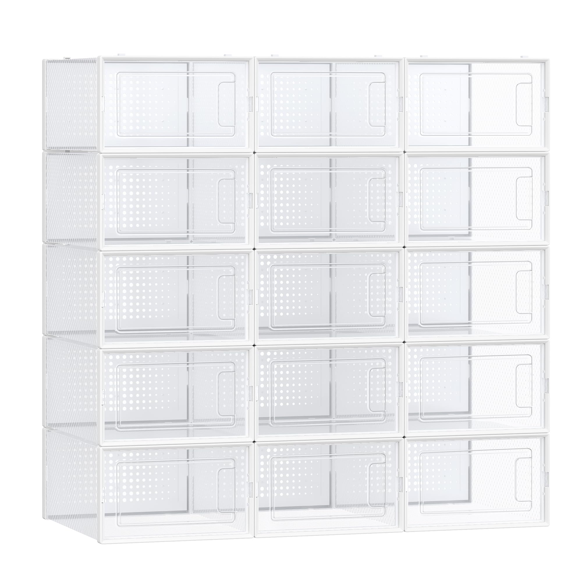 SONGMICS Shoe Boxes - Pack of 15 Stackable Organisers | Fits UK Size 9 | Foldable 1
