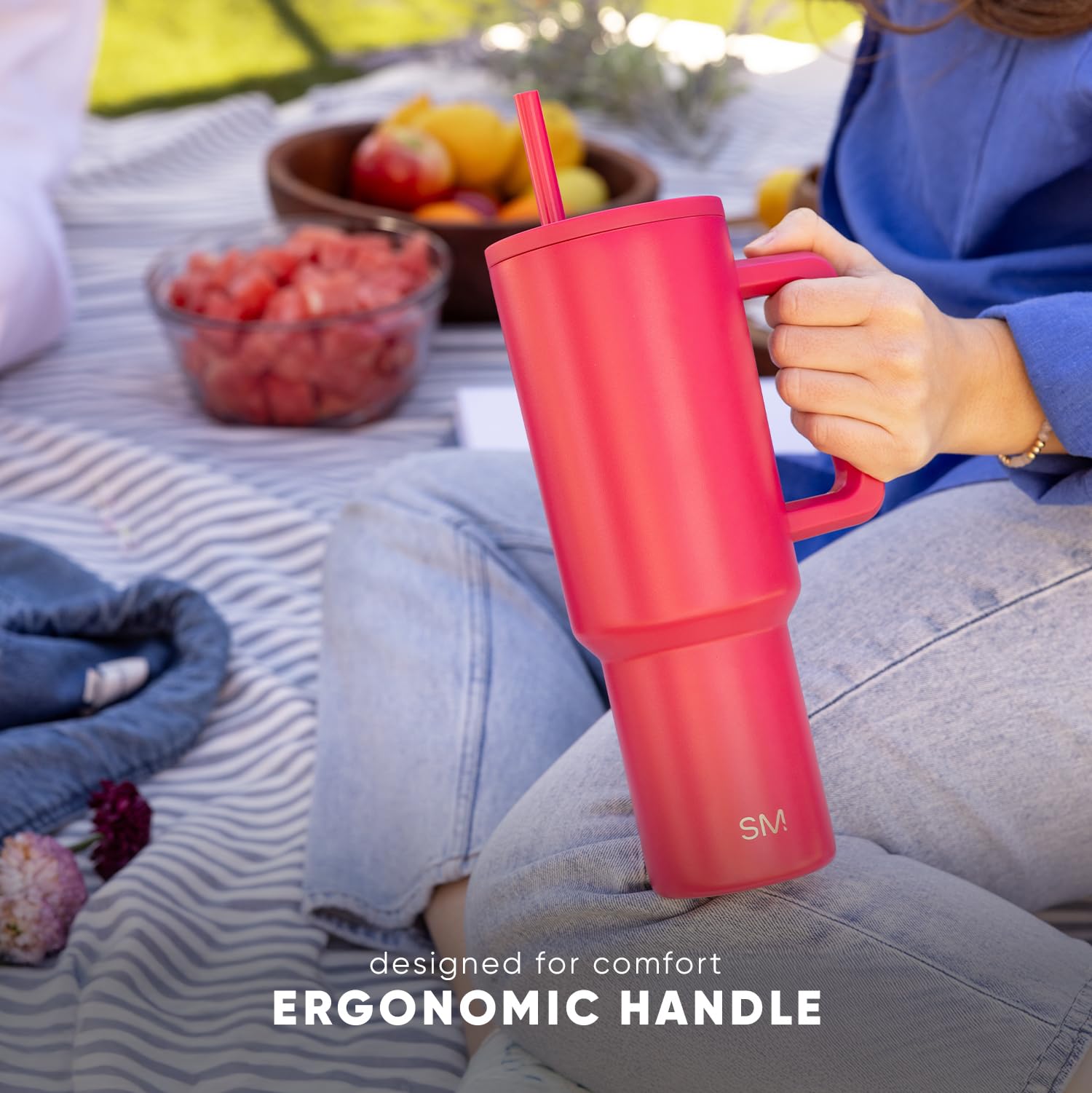 Simple Modern Trek Tumbler 40 oz with Handle and Straw | Vacuum Insulated Stainless Steel | Almond Birch 9