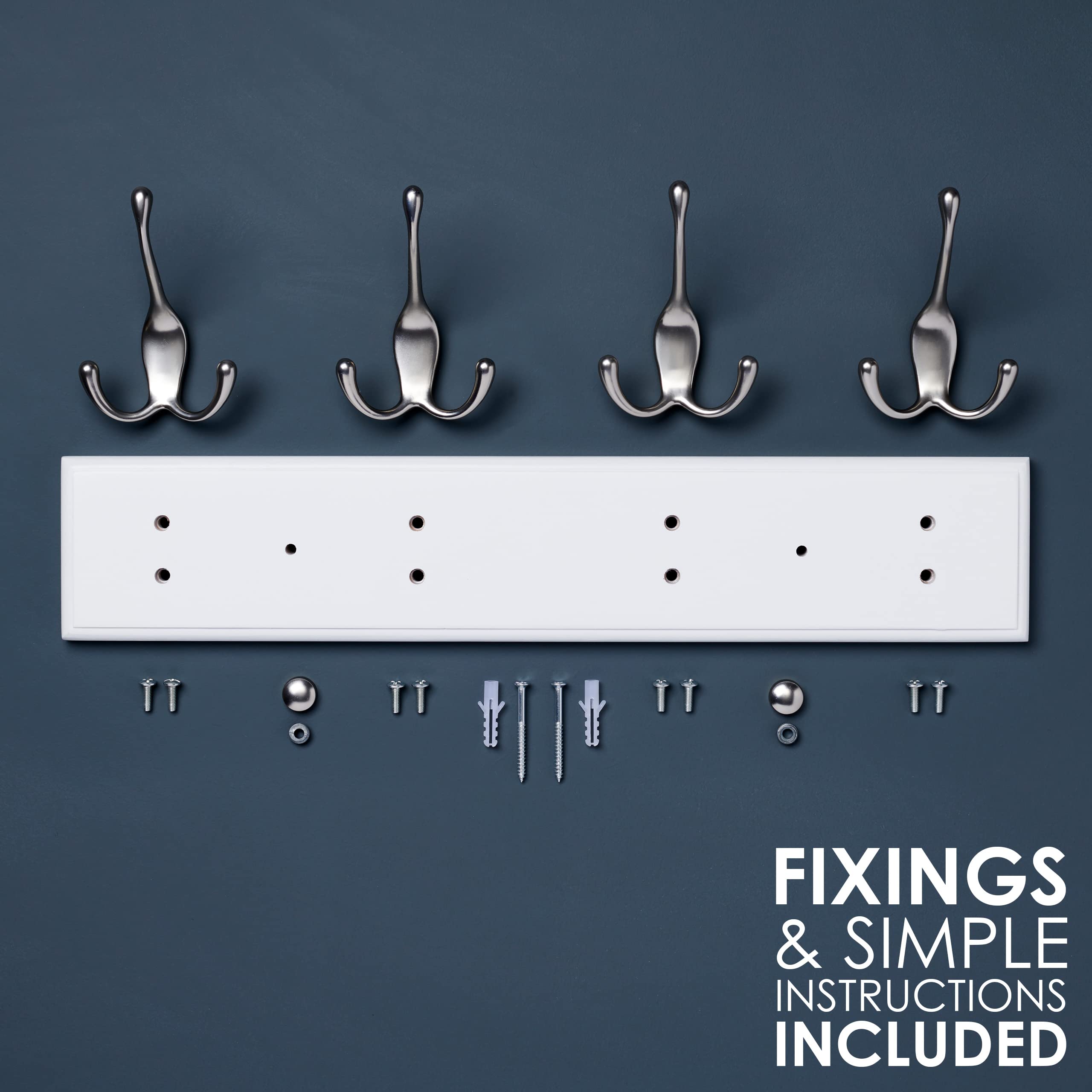 LARHN Wall-Mounted Coat Rack - 4 Matt-Nickel Triple Hooks (2-Pack) | Wood & Metal 5
