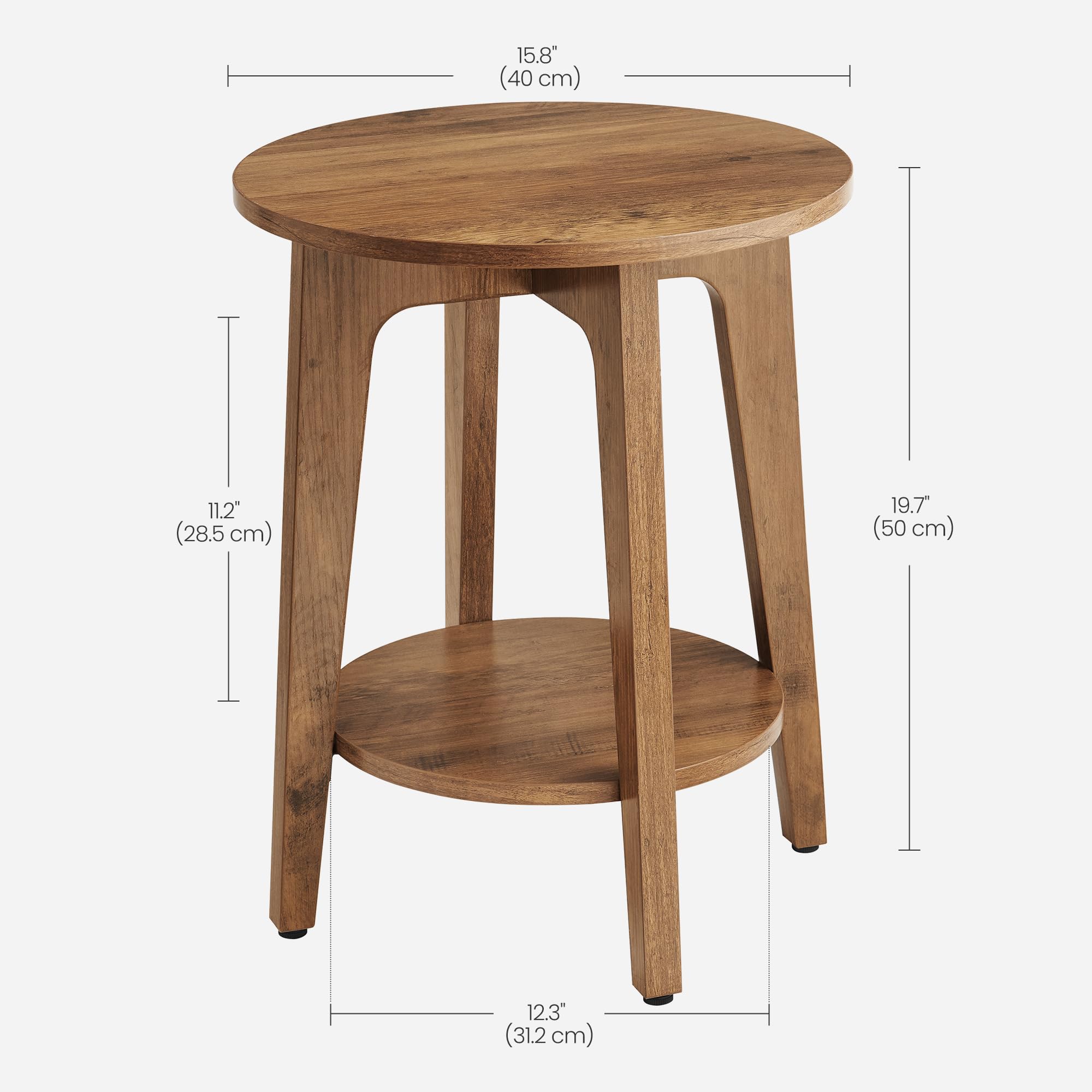 VASAGLE Modern Round End Table - Honey Brown, 2-Tier Storage | 40x50 cm 3